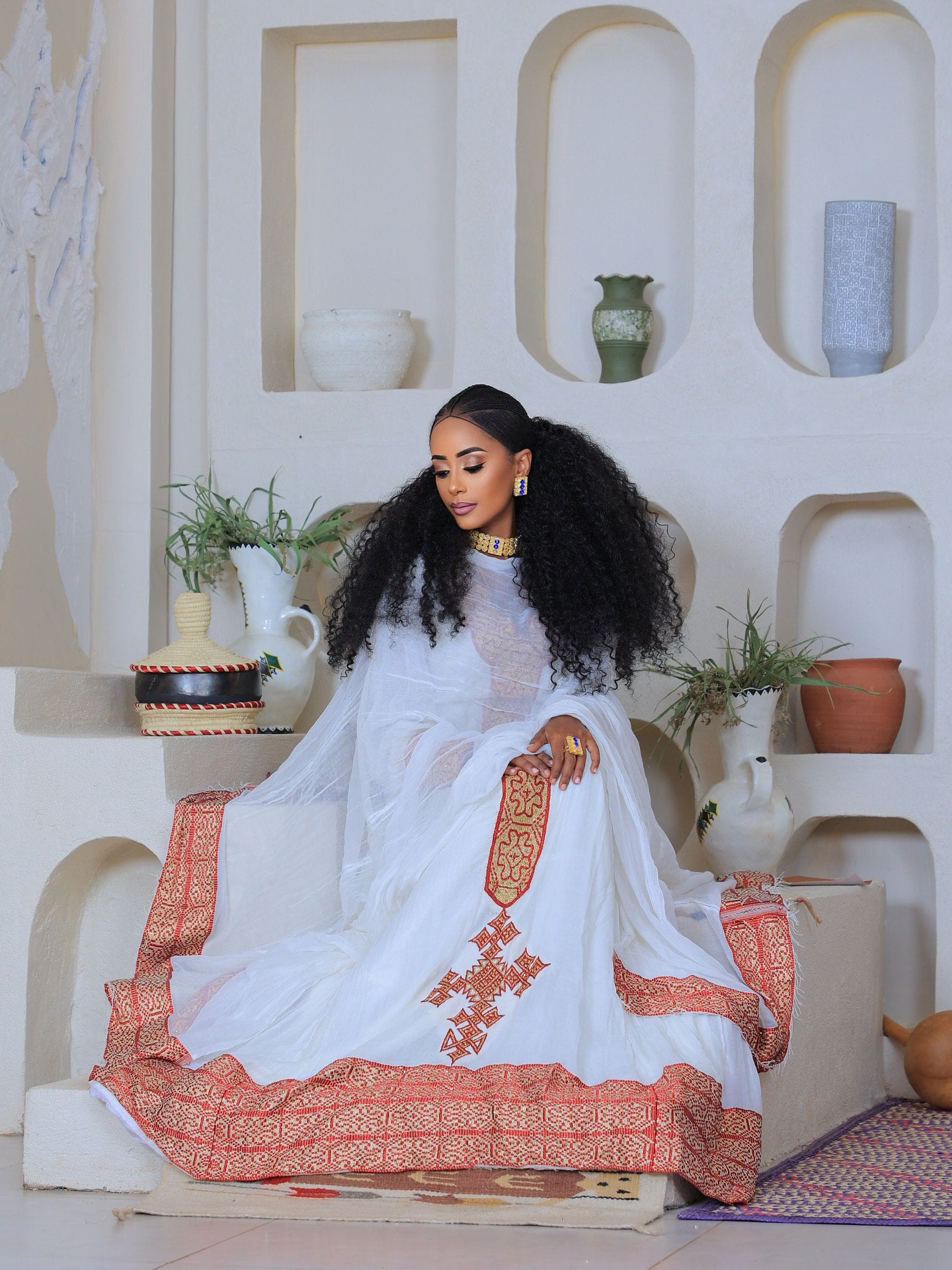 MASTEWAL LONG SLEEVE HABESHA DRESS | HABESHA KEMIS WITH CROSS EMBROIDERY | TRADITIONAL ETHIOPIAN CLOTHING