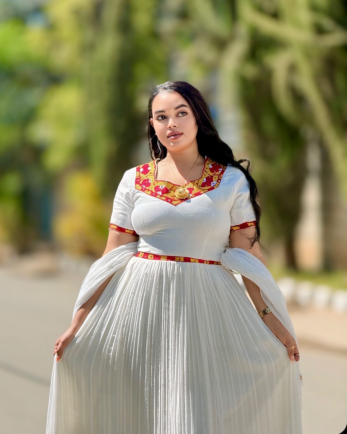 HANICHA RED AND GOLD EMBROIDERY HABESHA KEMIS | STUNNING TRADITIONAL ETHIOPIAN CLOTHING | EXQUISITE HABESHA DRESS FOR WOMEN