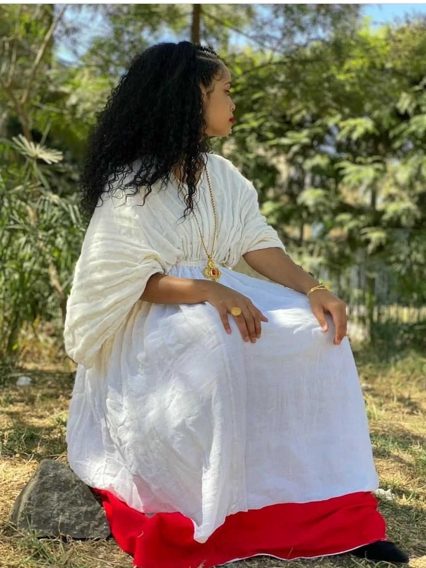 MINTAMIR GRACEFUL HABESHA DRESS | STUNNING TRADITIONAL ETHIOPIAN DRESS DESIGN | RED PATTERN HABESHA KEMIS