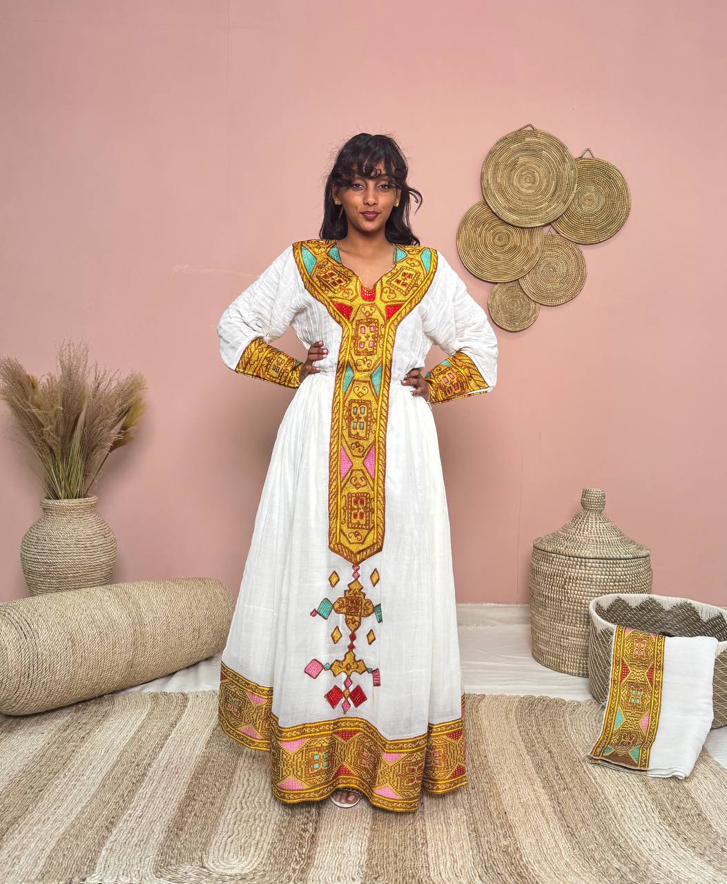 HAREGWA LONG SLEEVE HABESHA KEMIS | HABESHA DRESS IN CLASSIC ETHIOPIAN TRADITIONAL CLOTHING STYLE | HABESHA DRESS