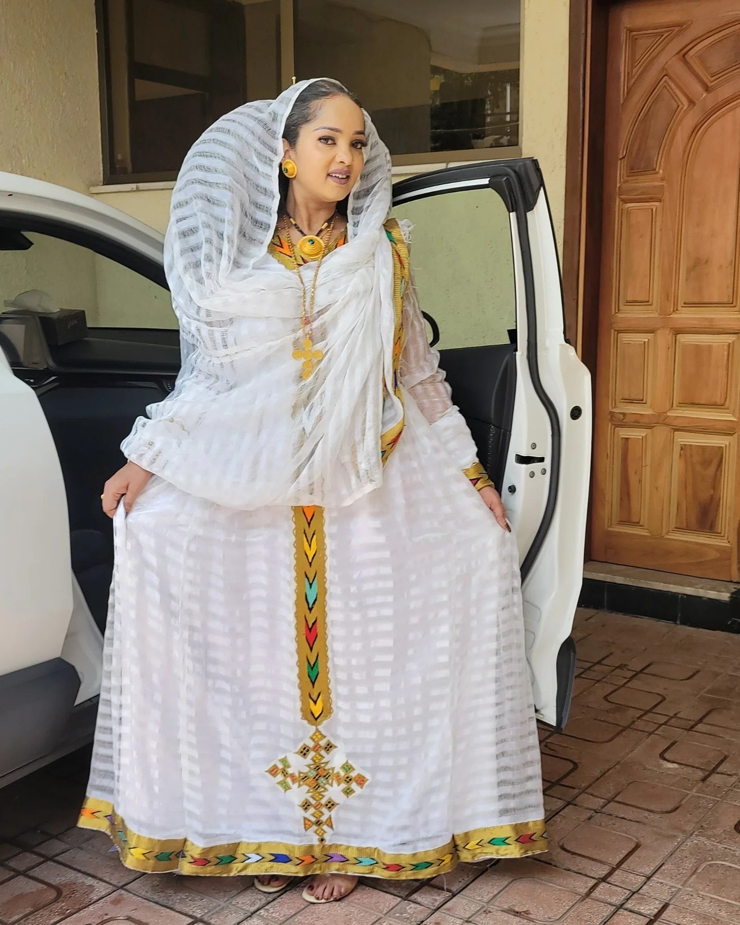 SEGEN MULTICOLOR EMBROIDERY HABESHA DRESS | ETHIOPIAN DRESS | TRADITIONAL HABESHA KEMIS