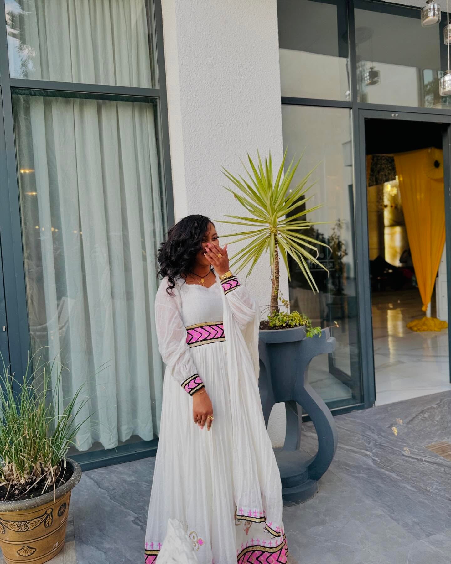 BIRIKTI COLORFUL EMBROIDERED HABESHA KEMIS | TRADITIONAL ETHIOPIAN DRESS DESIGN | VIBRANT HABESHA DRESS