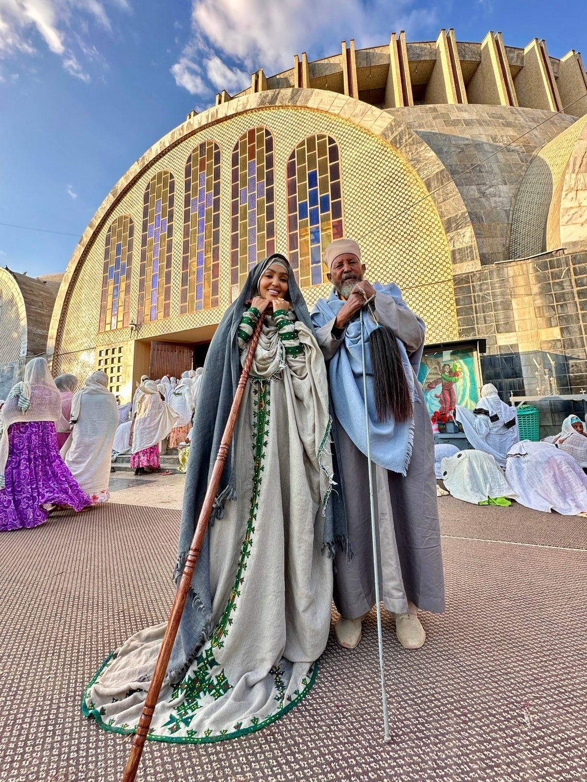 ELU TRADITIONAL HABESHA KEMIS | ANCIENT-INSPIRED ETHIOPIAN DRESS | GREEN AND GREY HABESHA KEMIS