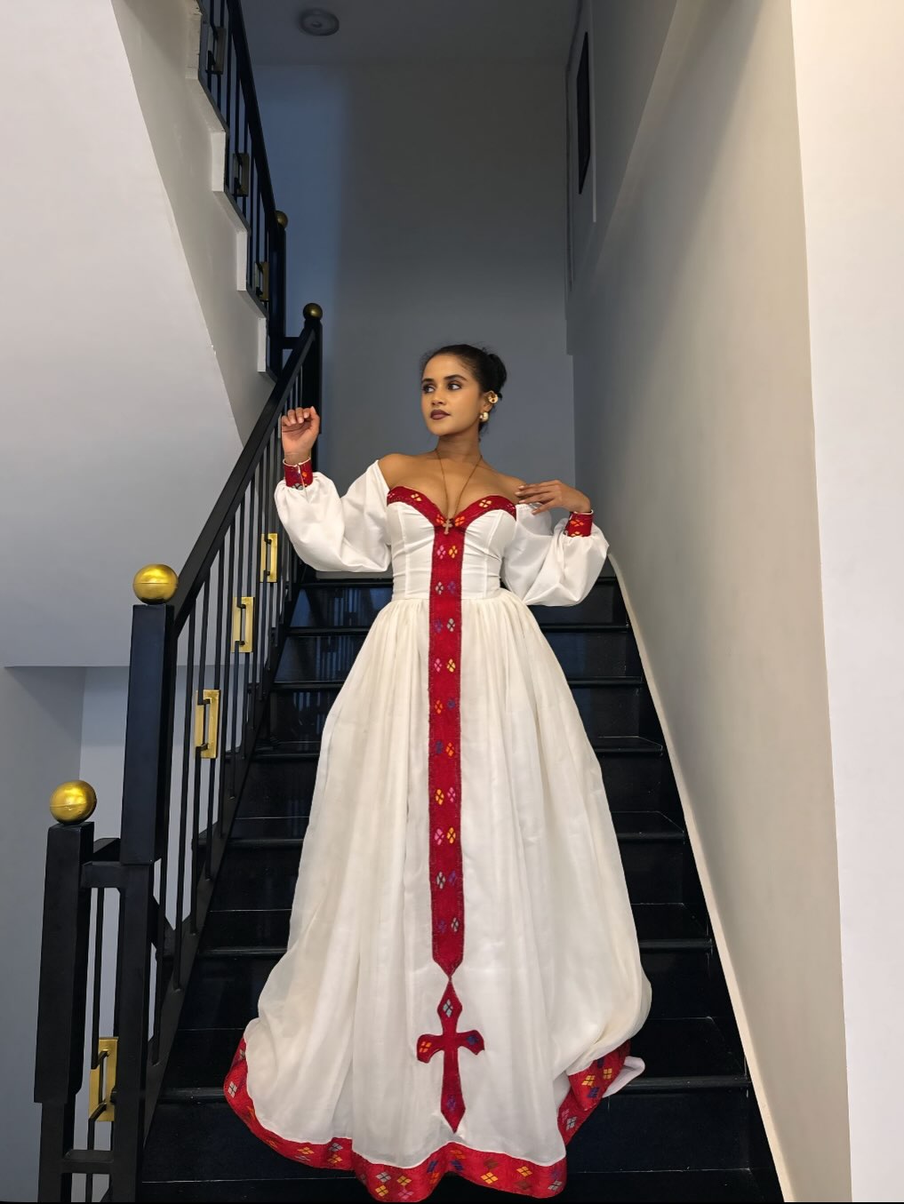 ZEBIDER OFF SHOULDER HABESHA DRESS | ETHIOPIAN DRESS COLLECTION | CROSS PATTERN HABESHA KEMIS