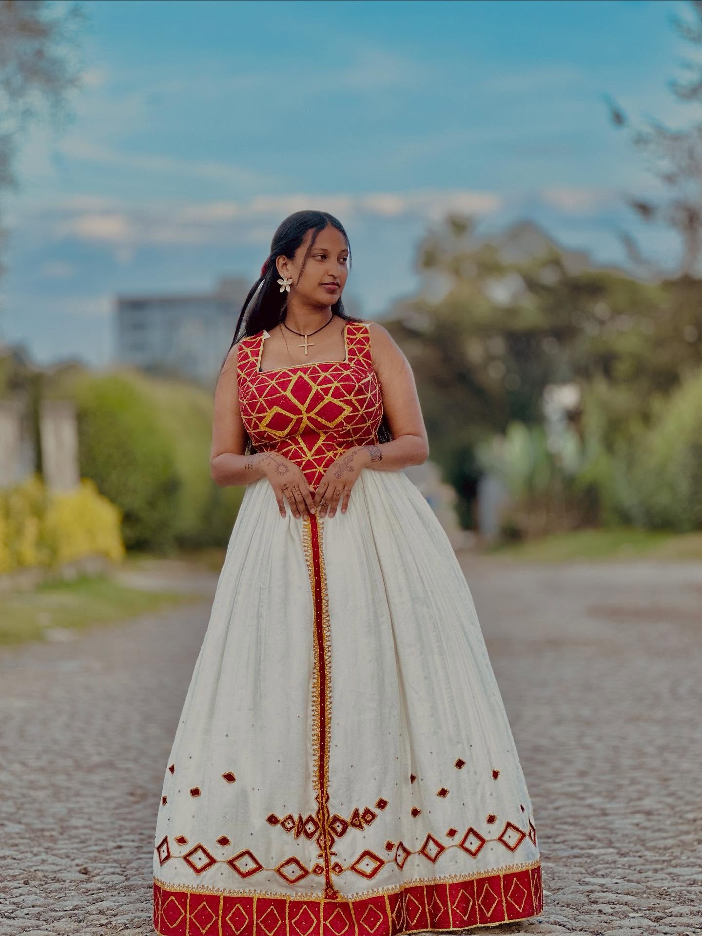 ADINA TRADITIONAL ETHIOPIAN WEDDING DRESS | VIBRANT EMBROIDERY HABESHA DRESS | HABESHA KEMIS FOR WEDDING