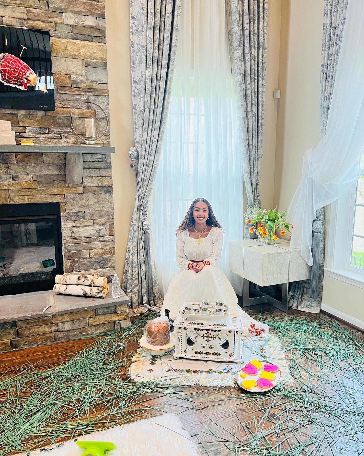 KELEMWERK WHITE HABESHA KEMIS | CROSS EMBROIDERY HABESHA DRESS | ETHIOPIAN TRADITIONAL DRESS