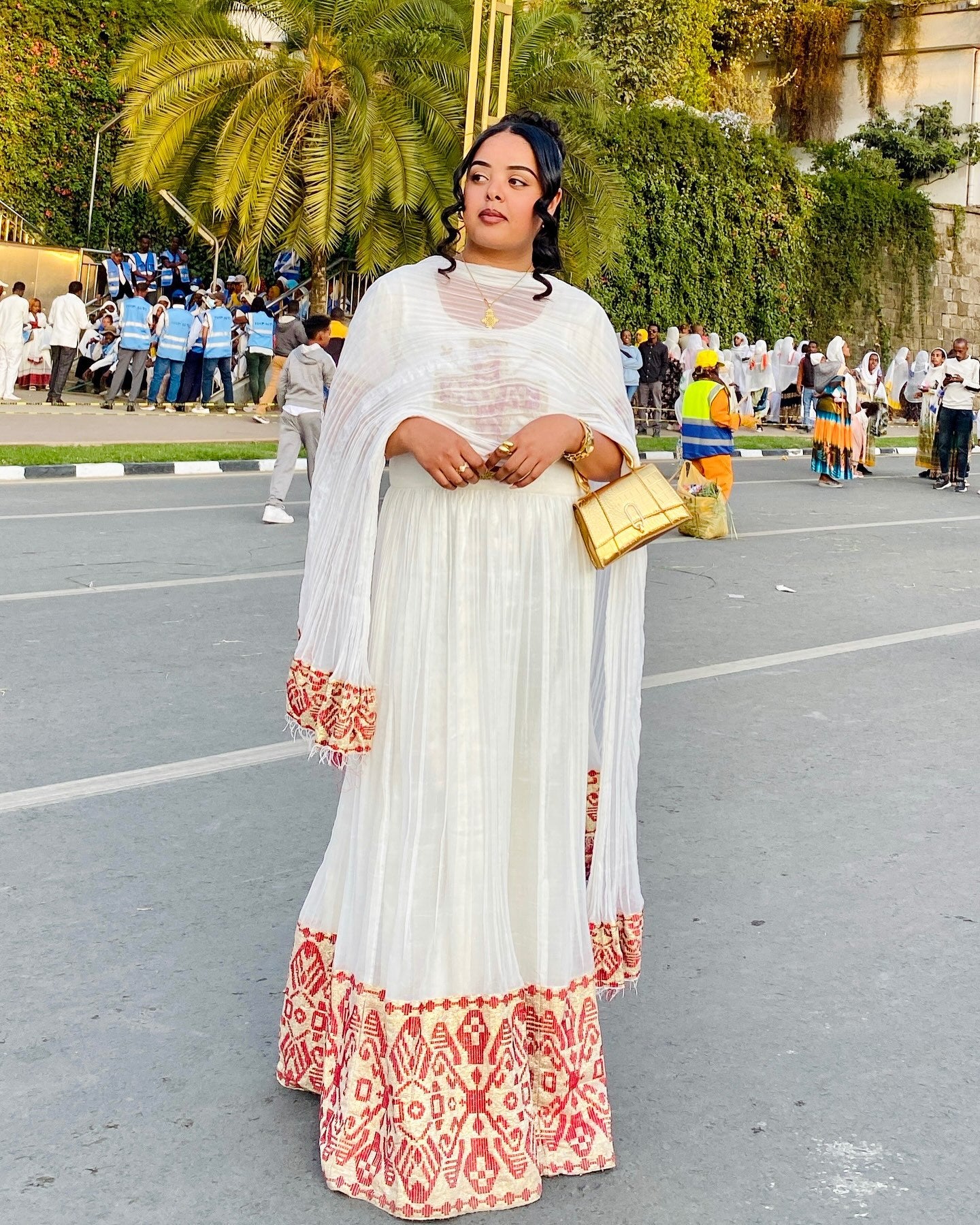 ZENEBU SHORT SLEEVE HABESHA DRESS | AUTHENTIC TRADITIONAL ETHIOPIAN CLOTHING | GOLD AND RED WOVEN HABESHA KEMIS