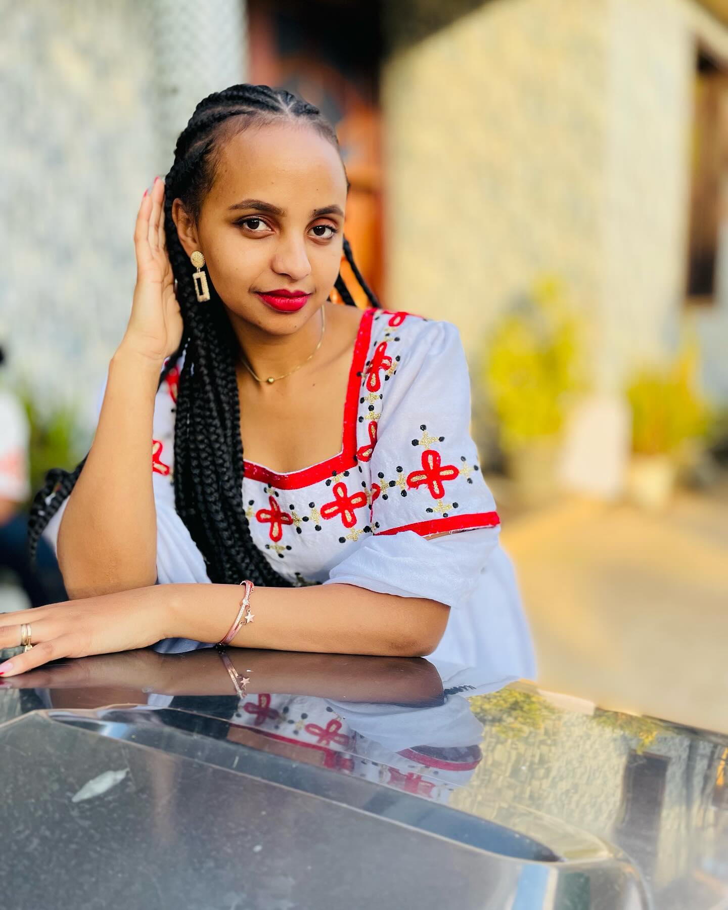SOLINA RED AND GOLDEN EMBROIDERY HABESHA KEMIS | SHORT SLEEVE ETHIOPIAN DRESS | TIMELESS HABESHA DRESS
