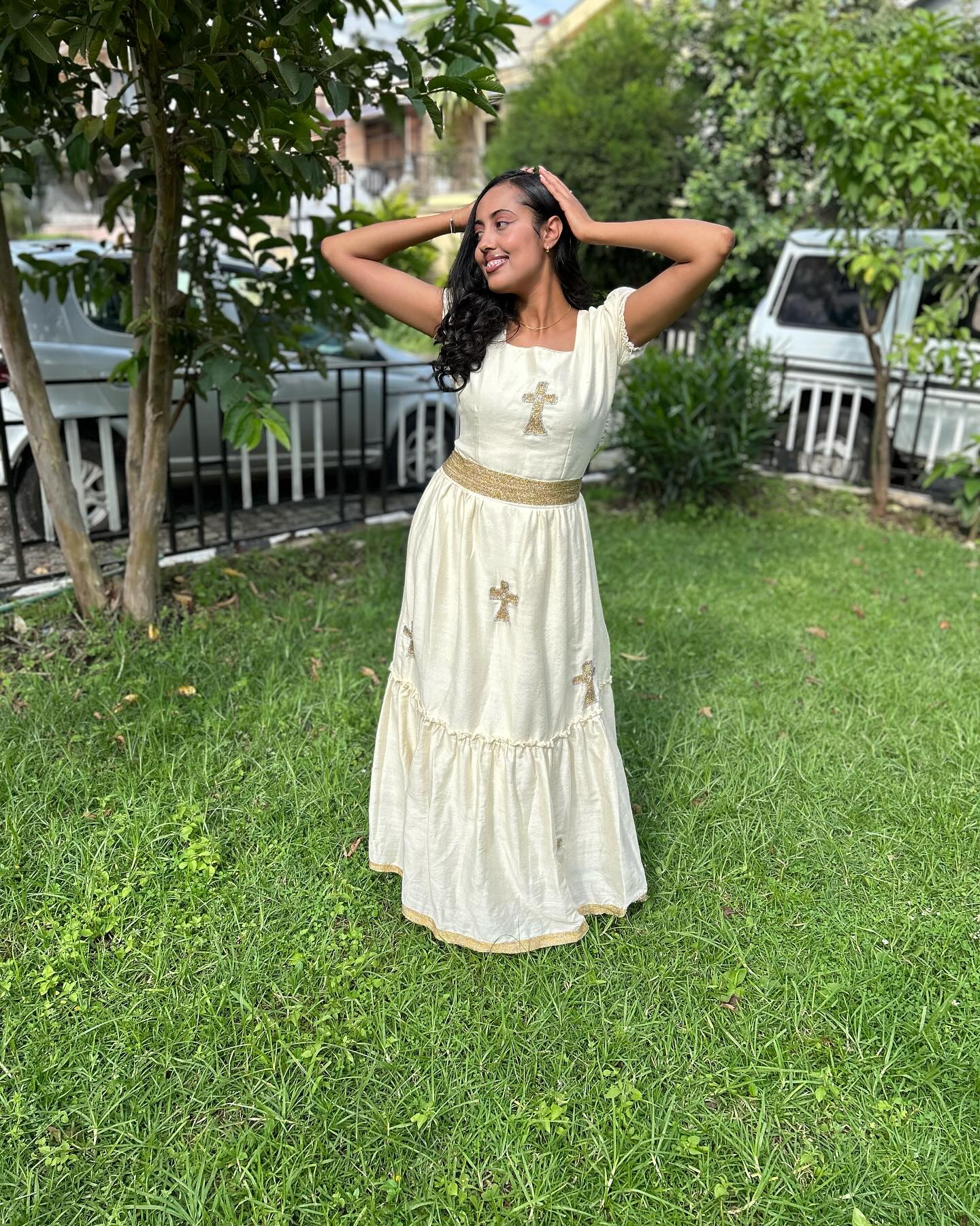 LIZA SHORT SLEEVE HABESHA DRESS | CLASSIC HABESHA KEMIS | MINIMALIST ETHIOPIAN CLOTHING