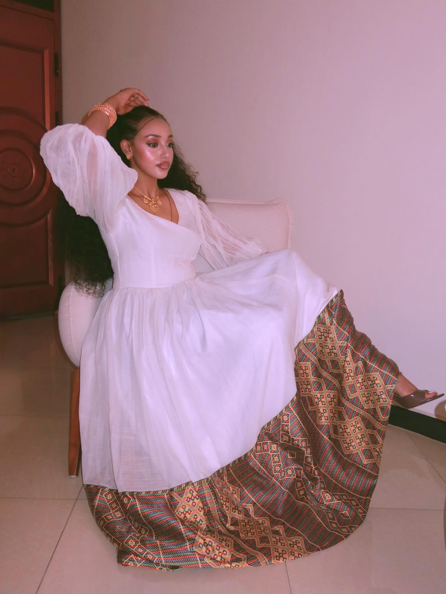 TRUFAT FLOWING LONG-SLEEVE HABESHA KEMIS | COLORFUL WOVEN HEM HABESHA DRESS | INSPIRED BY ETHIOPIAN CLOTHING