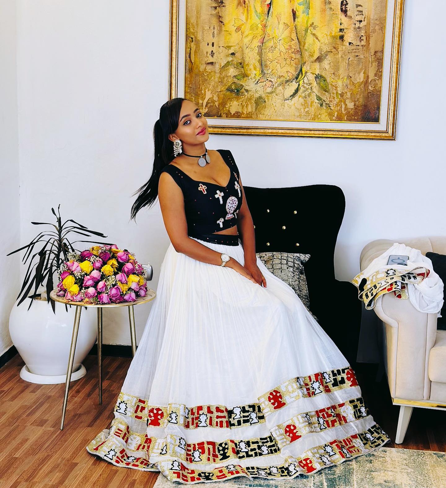 REEM HABESHA OUTFIT WITH SLEEVELESS TOP AND TRADITIONAL SKIRT | ERITREAN DRESS AND ETHIOPIAN CLOTHING STYLE