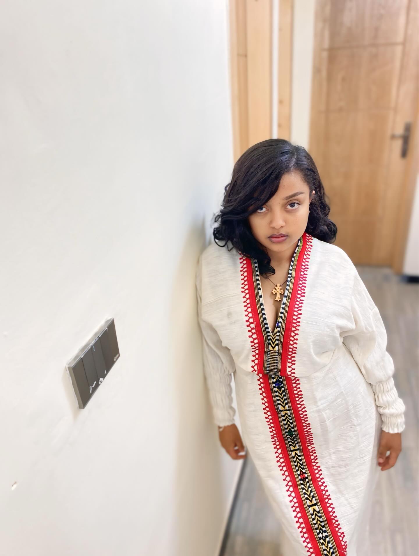 KIDAN V-NECKLINE HABESHA KEMIS | RED EMBROIDERY HABESHA DRESS | TRADITIONAL ETHIOPIAN DRESS