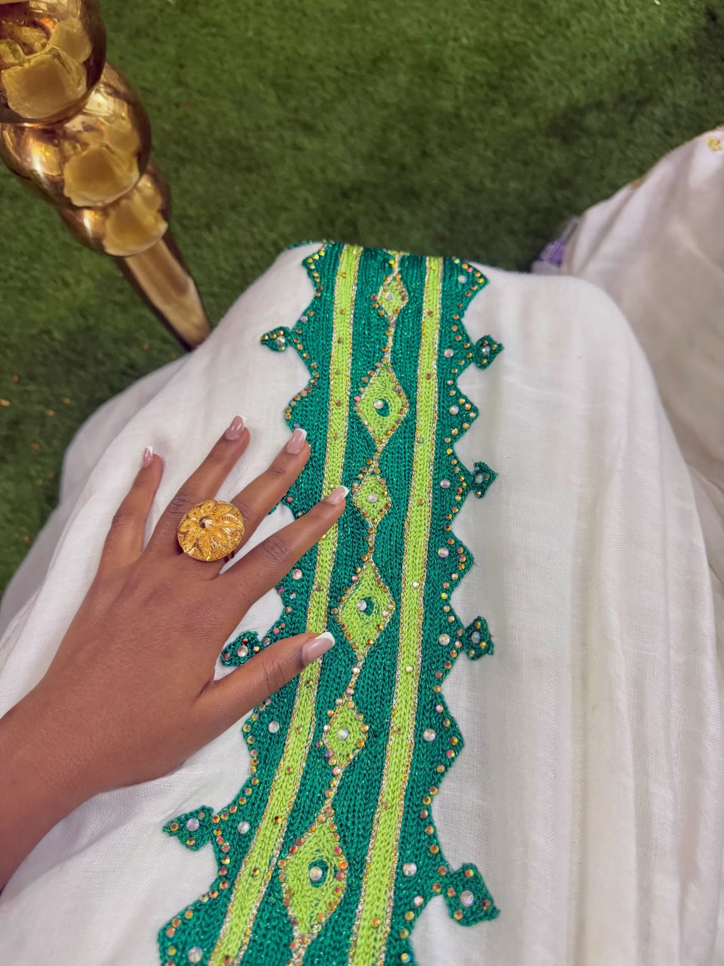 YADA GREEN EMBROIDERY HABESHA DRESS | SHORT SLEEVE HABESHA KEMIS | TRADITIONAL ETHIOPIAN DRESS STYLE