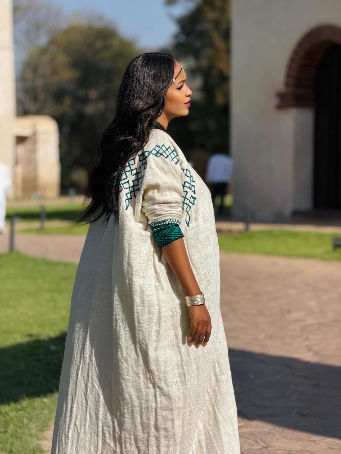 EDILAWIT GREEN AND BLACK EMBROIDERY HABESHA DRESS | LONG SLEEVE HABESHA KEMIS | CHARMING ETHIOPIAN DRESS