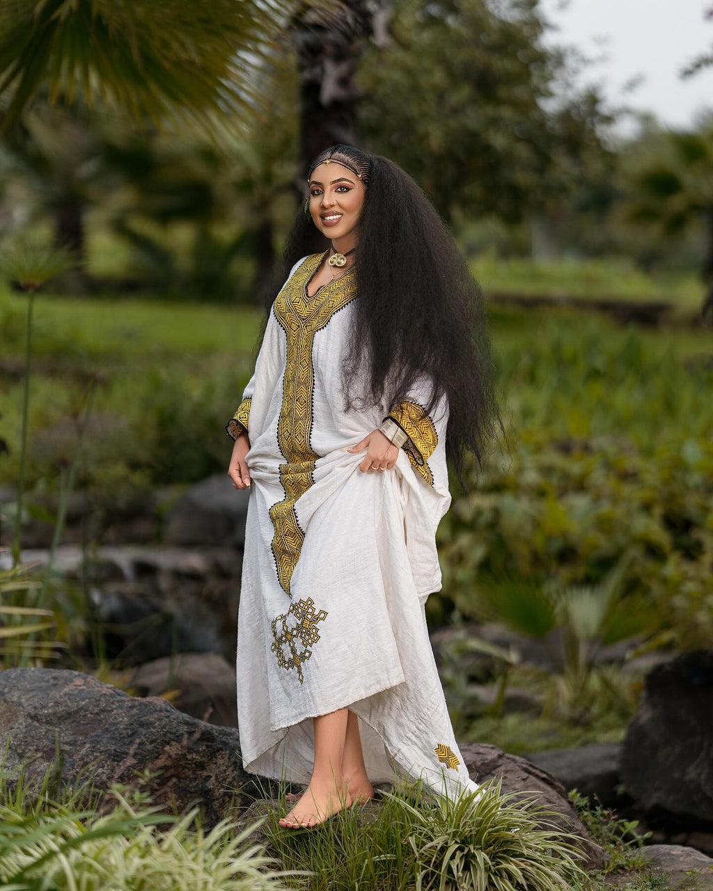 YETNAYET YELLOW & BLACK TIBEB EMBROIDERY ETHIOPIAN DRESS | HANDWOVEN HABESHA KEMIS | STUNNING HABESHA DRESS FOR FESTIVE