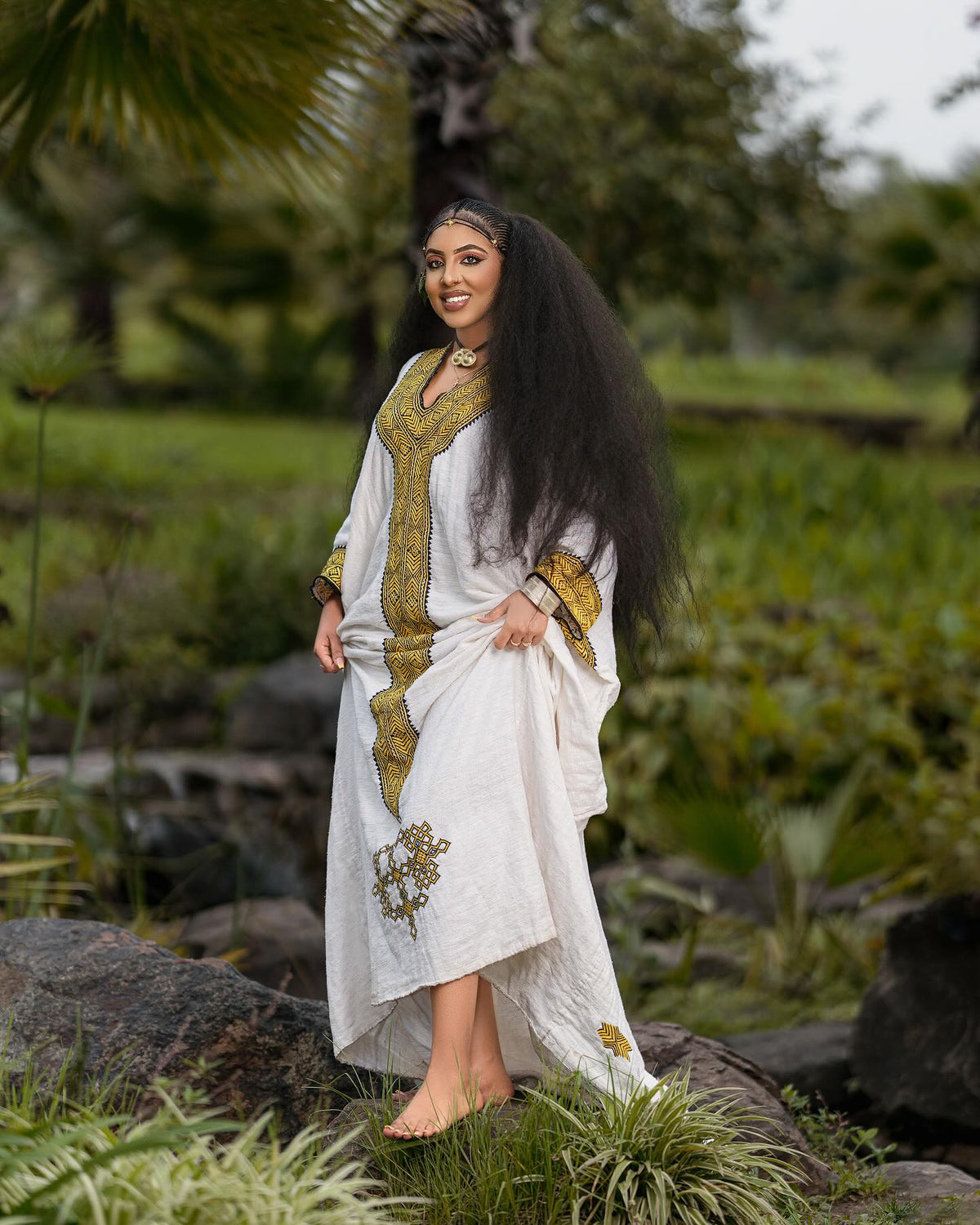 YETNAYET YELLOW & BLACK TIBEB EMBROIDERY ETHIOPIAN DRESS | HANDWOVEN HABESHA KEMIS | STUNNING HABESHA DRESS FOR FESTIVE