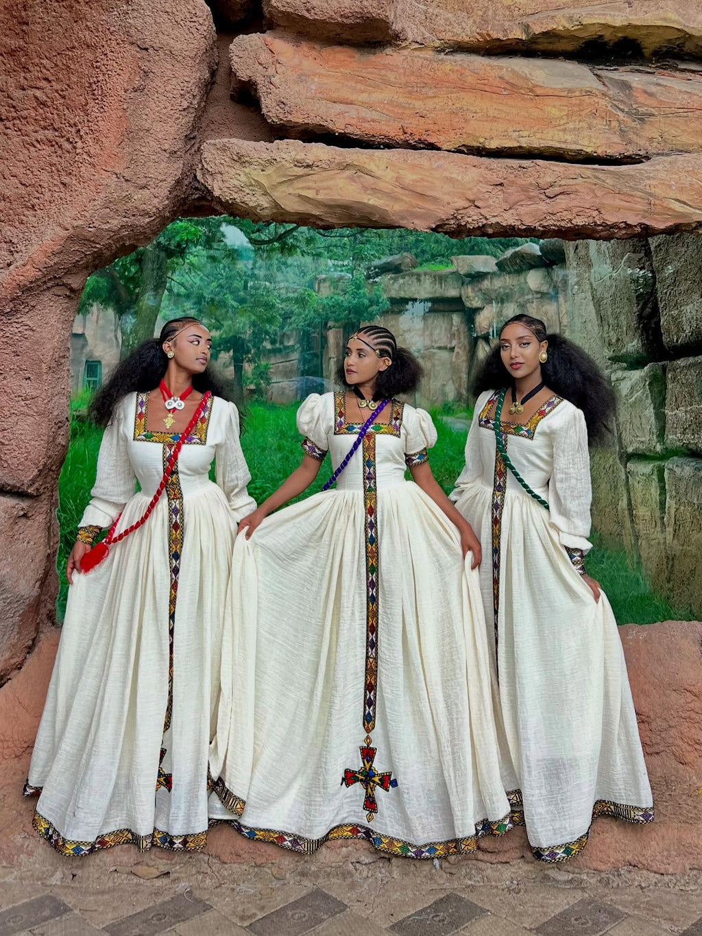 NARDI ETHIOPIAN HABESHA DRESS | TRADITIONAL TIBEB DESIGN ETHIOPIAN CLOTH | MULTICOLORED HABESHA KEMIS WITH CROSS EMBROIDERY
