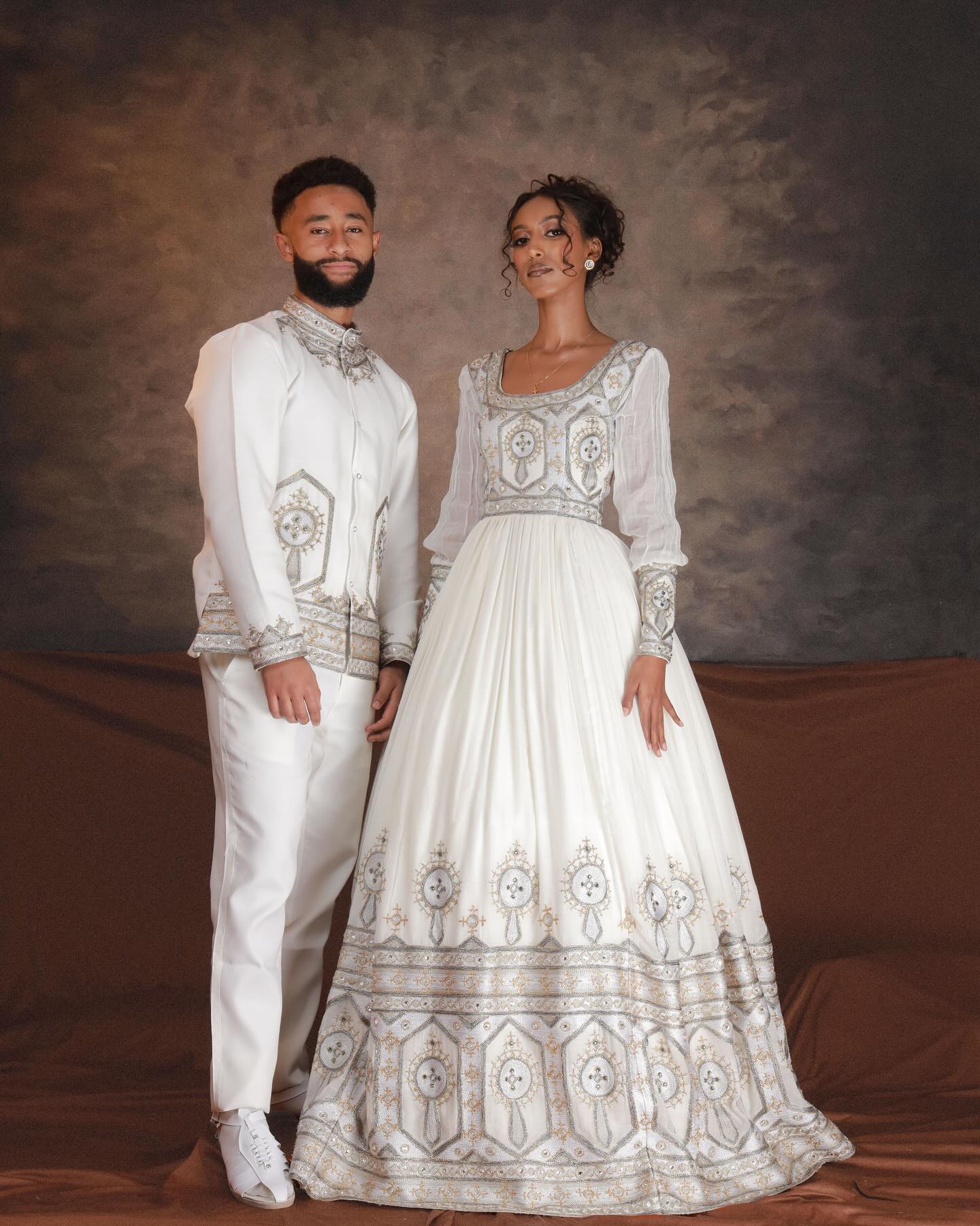 MARE ETHIOPIAN OUTFIT FOR COUPLES | SILVER HABESHA TRADITIONAL WEAR | CULTURAL MATCHING COUPLES SET