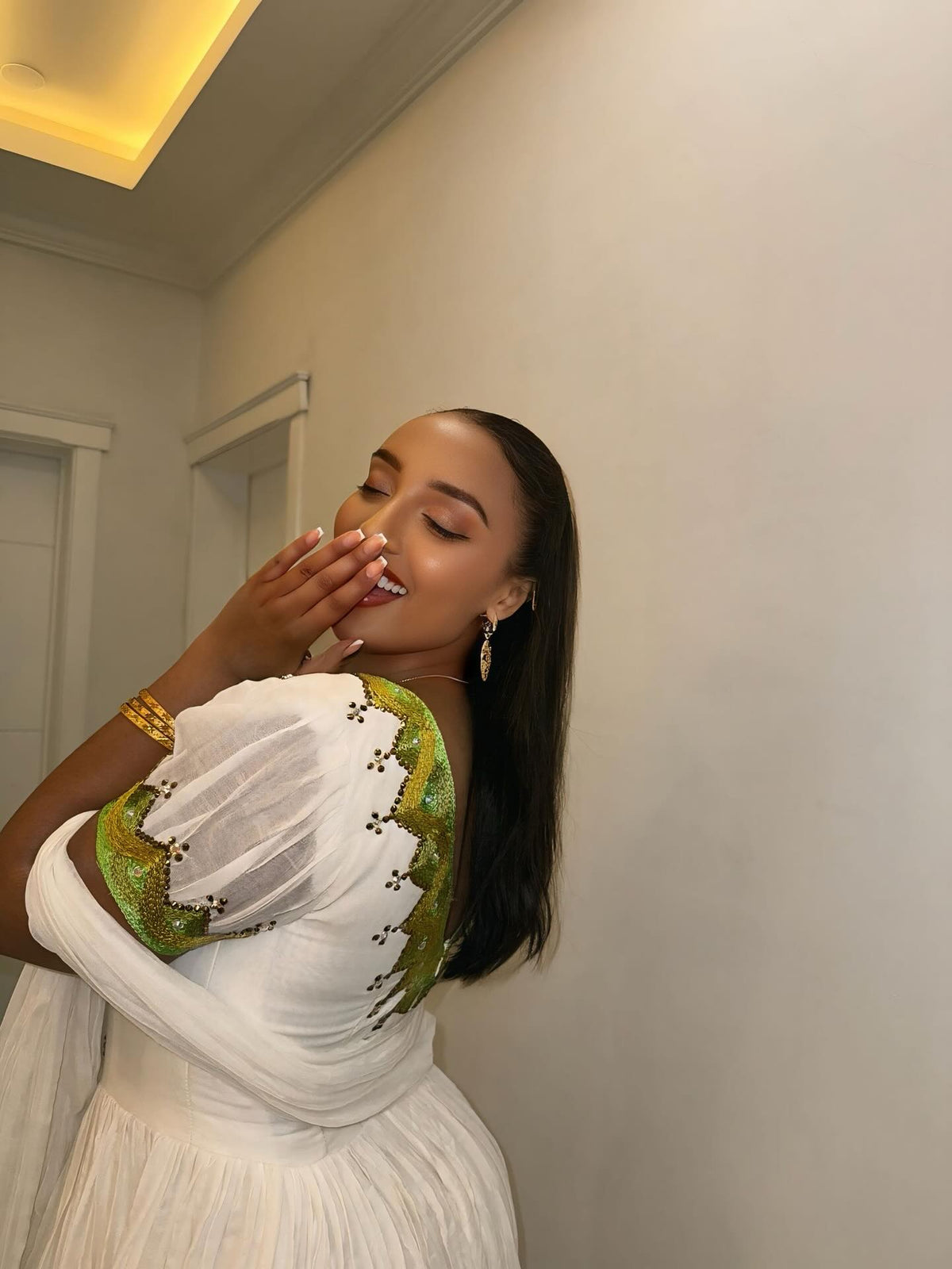 FIRTUNA GREEN AND WHITE HABESHA KEMIS | MODERN DESIGN HABESHA DRESS | ELEGANT ETHIOPIAN TRADITIONAL DRESS