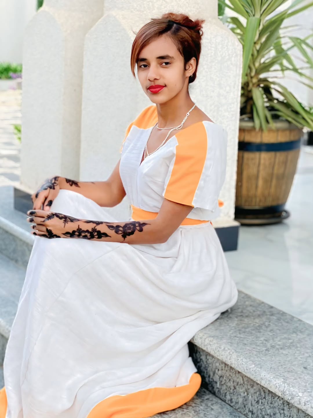 TIRUNESH SIMPLE WHITE ETHIOPIAN DRESS | YELLOW EMBROIDERY DETAIL HABESHA KEMIS| BEAUTIFUL HABESHA DRESS