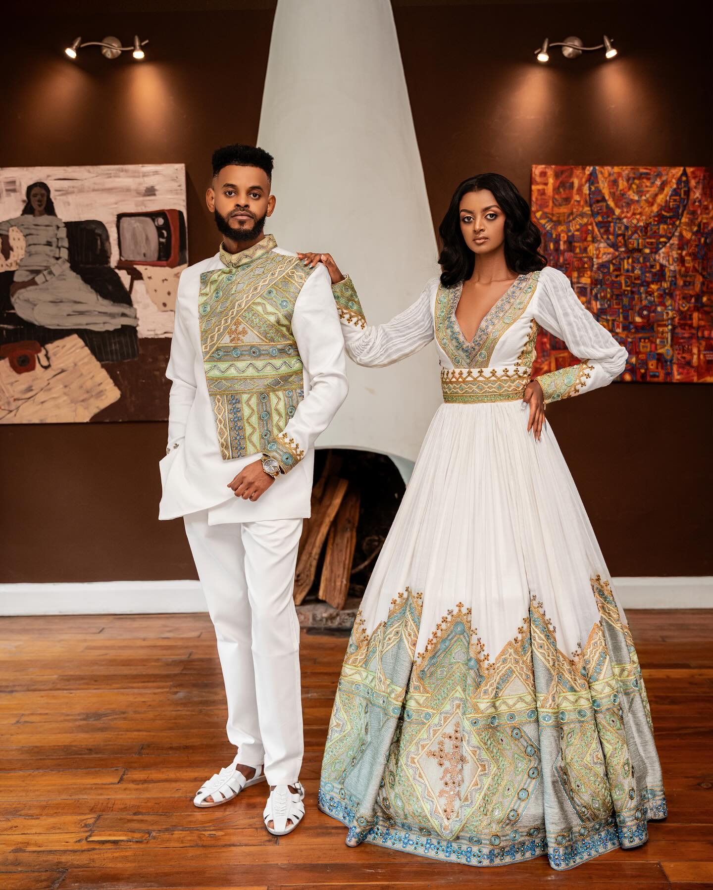 AYNADIS MATCHING HABESHA DRESS AND SUIT | ETHIOPIAN COUPLE ATTIRE | MODERN TRADITIONAL DESIGN