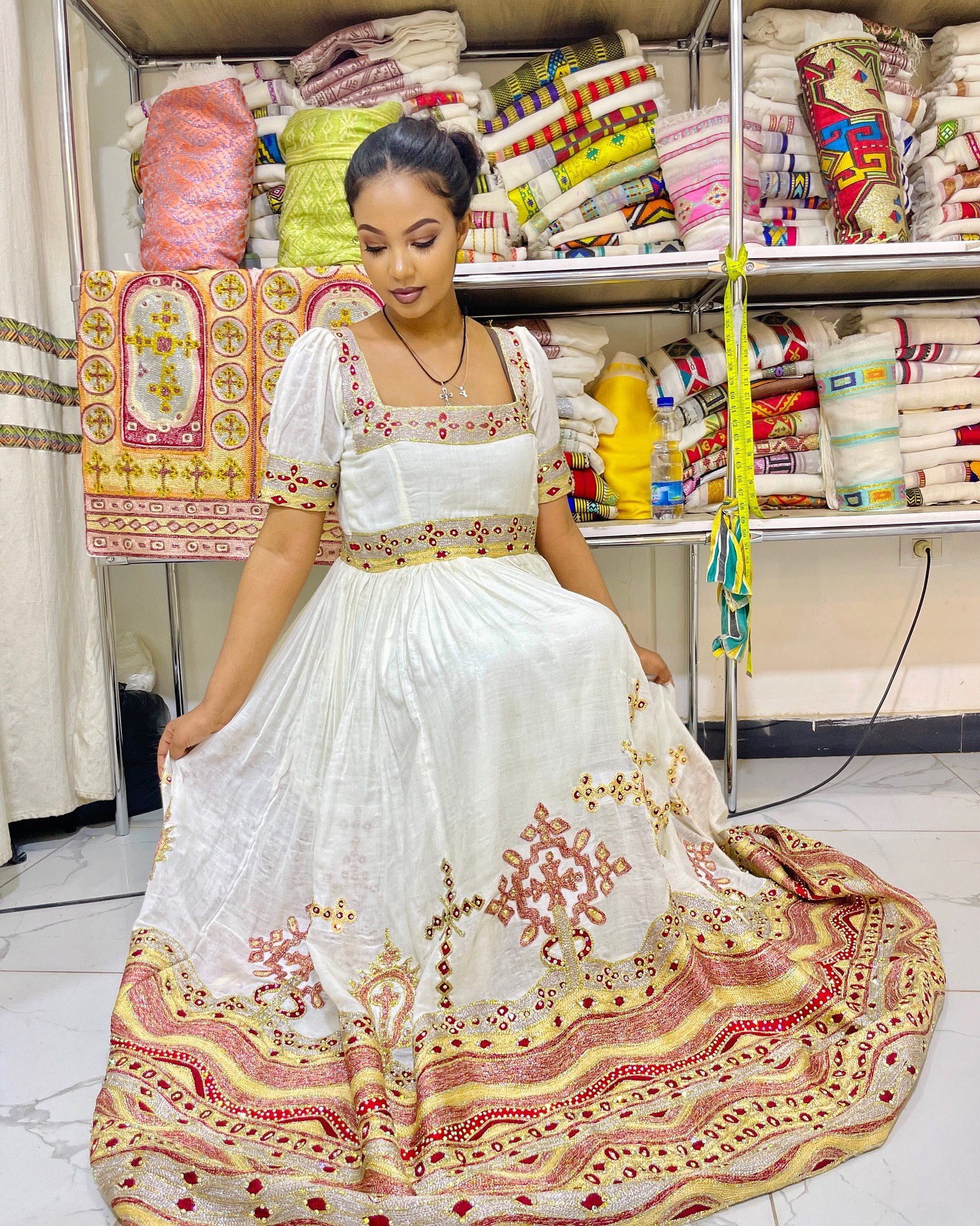 FILO CROSS PATTERN HABESHA DRESS | ETHIOPIAN TRADITIONAL CLOTHING | HABESHA KEMIS FOR EVENT