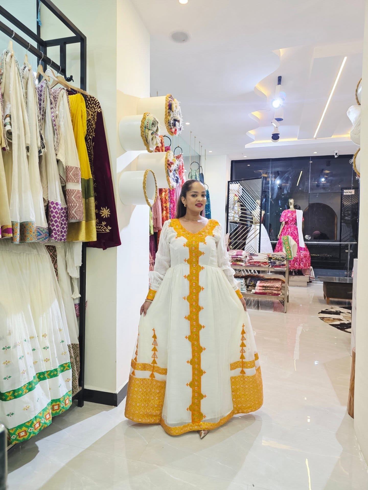 MISLEWERK YELLOW WITH GOLD HABESHA KEMIS | LONG SLEEVE HABESHA DRESS |TRADITIONAL ETHIOPIAN CLOTHING