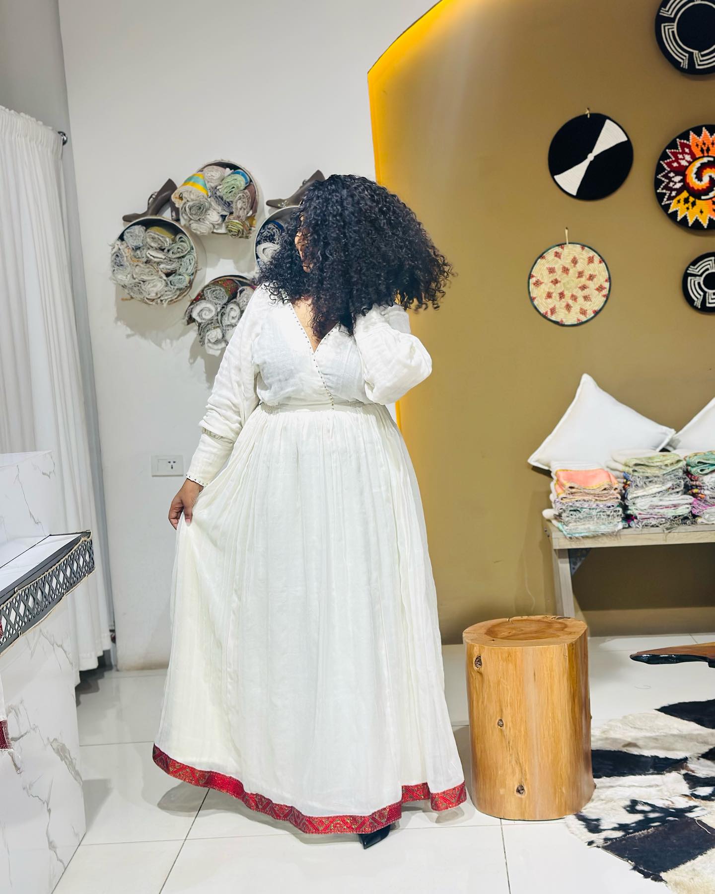 TIDENEK HABESHA DRESS | WHITE ETHIOPIAN TRADITIONAL DRESS WITH RED PATTERN | LONG SLEEVE HABESHA KEMIS