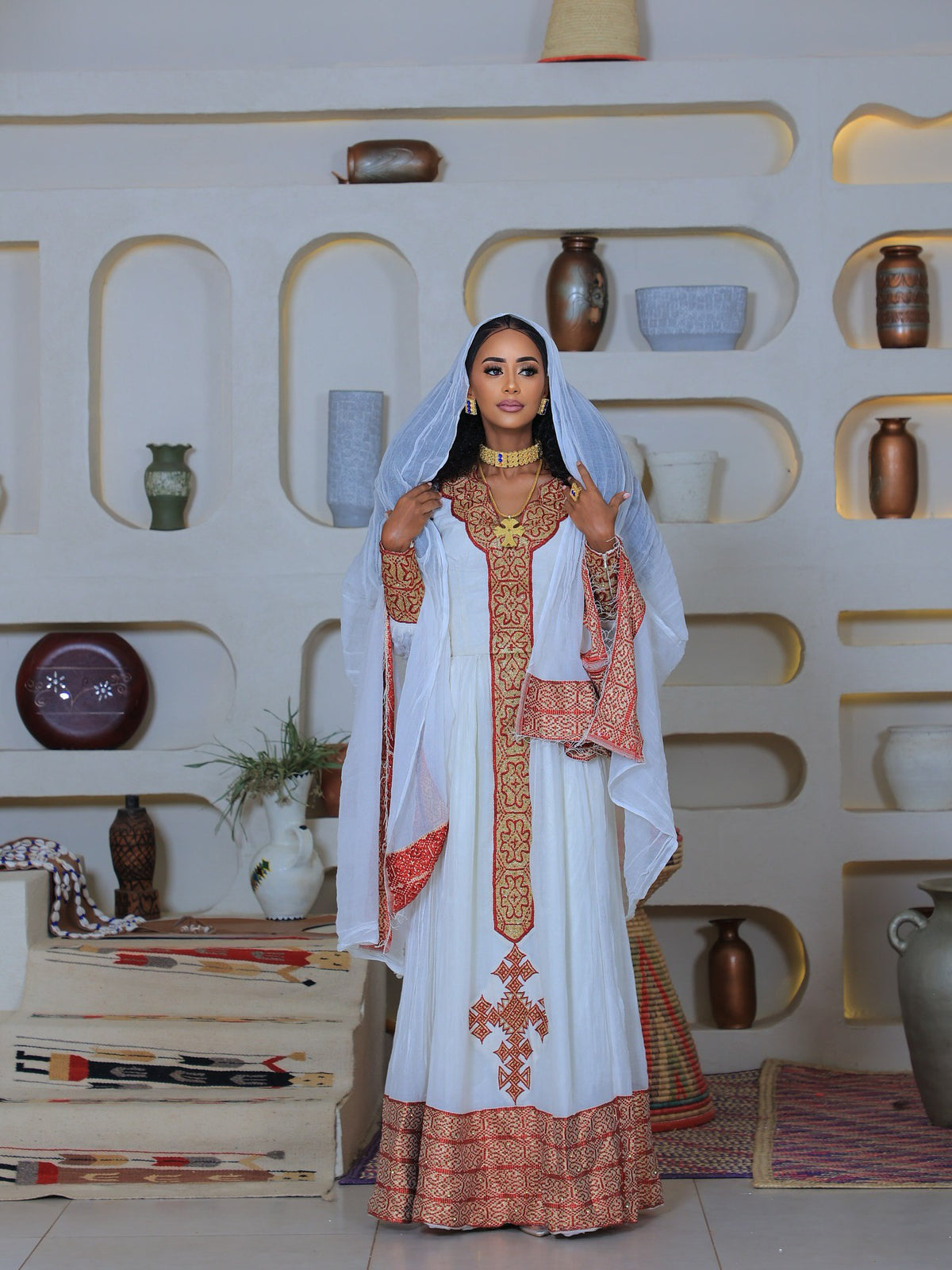 LONG SLEEVE HABESHA DRESS – HABESHA KEMIS WITH CROSS EMBROIDERY | ETHIOPIAN TRADITIONAL DRESS