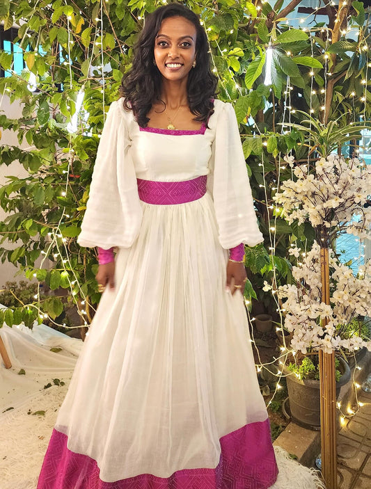 PUFF SLEEVE HABESHA DRESS – BEAUTIFUL ETHIOPIAN TRADITIONAL DRESS FOR WOMEN