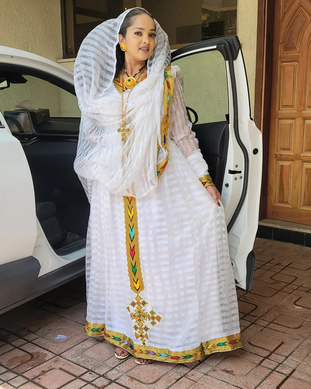 SEGEN MULTICOLOR EMBROIDERY HABESHA DRESS | ETHIOPIAN DRESS | TRADITIONAL HABESHA KEMIS