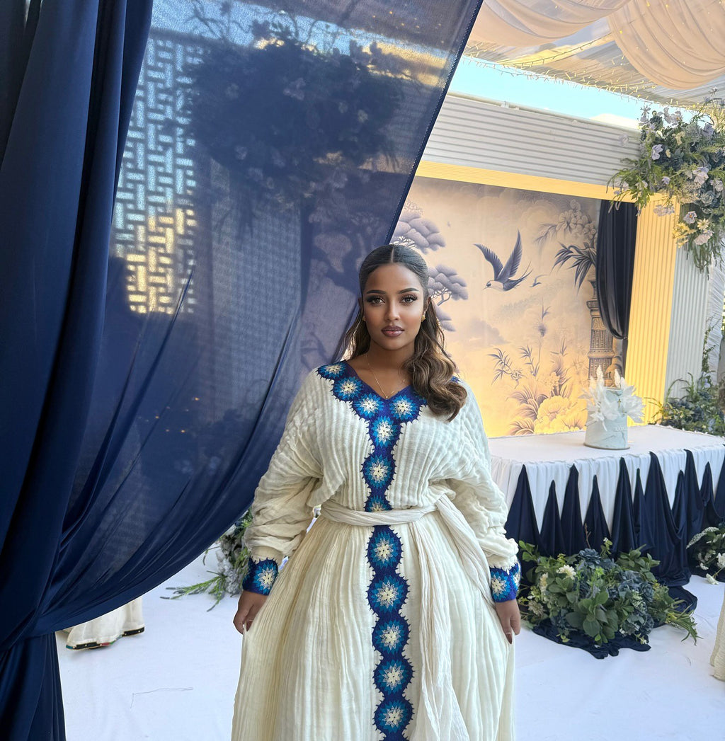 DIBABE MAJESTIC HABESHA KEMIS | ROYAL BLUE TILET HABESHA DRESS | ETHIOPIAN DRESS