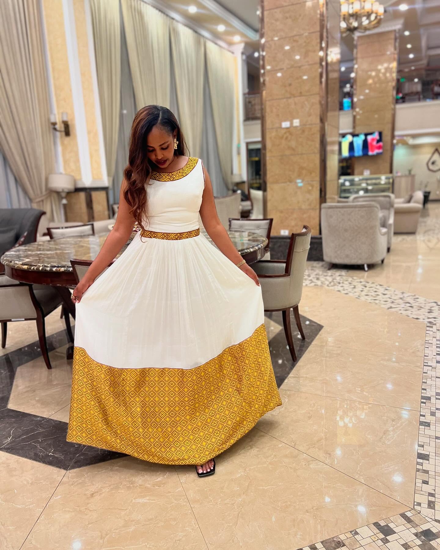 SARONIA CULTURAL ELEGANCE HABESHA KEMIS WITH GOLD DETAILING | CLASSIC HABESHA DRESS STYLE | TRADITIONAL CULTURAL WEAR