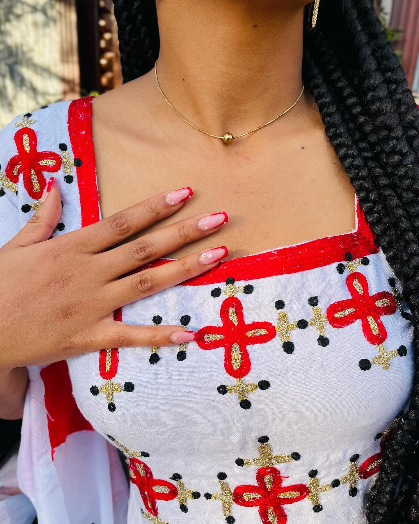 SOLINA RED AND GOLDEN EMBROIDERY HABESHA KEMIS | SHORT SLEEVE ETHIOPIAN DRESS | TIMELESS HABESHA DRESS