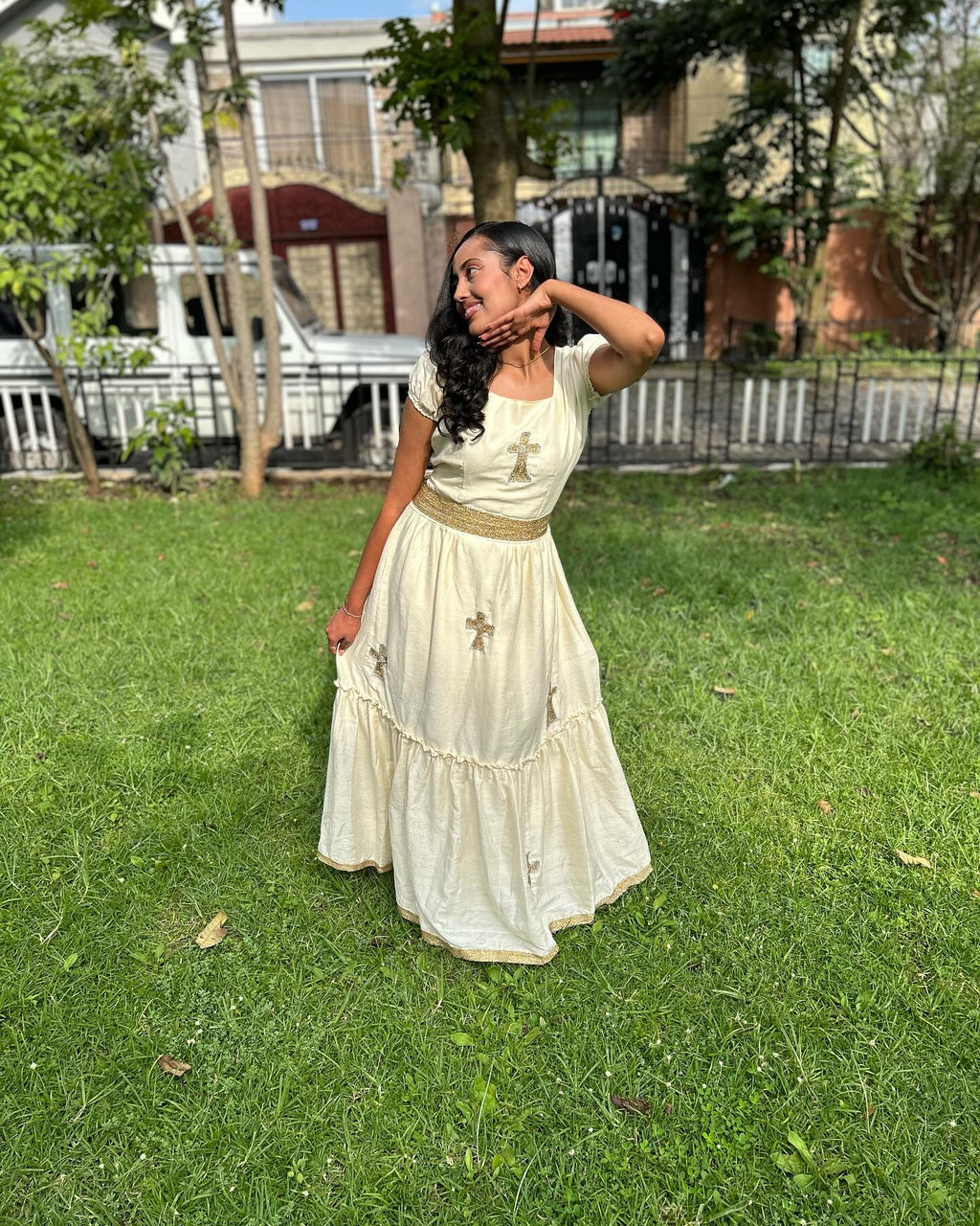 LIZA SHORT SLEEVE HABESHA DRESS | CLASSIC HABESHA KEMIS | MINIMALIST ETHIOPIAN CLOTHING