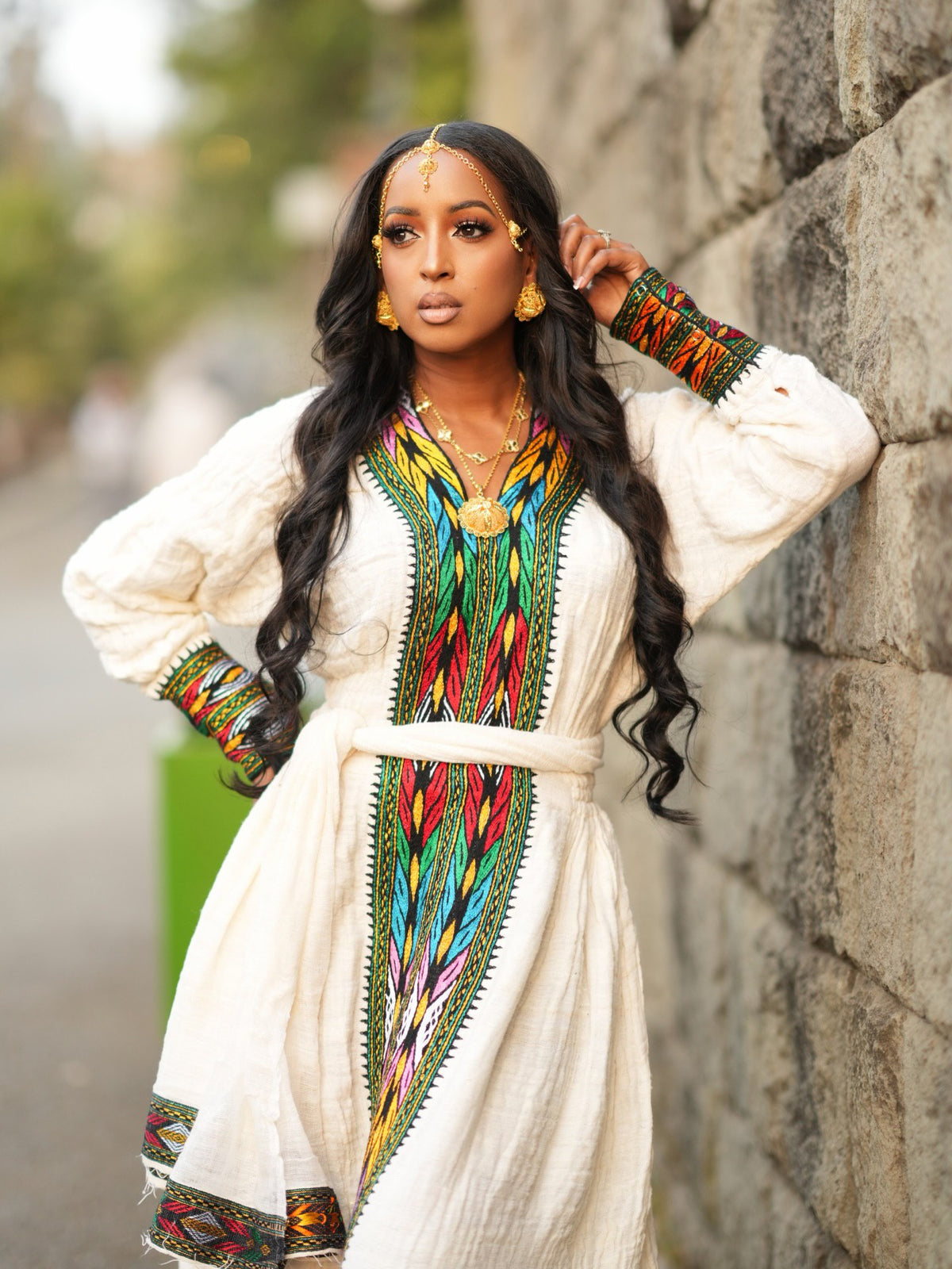 NETSITA TRADITIONAL HABESHA DRESS | LONG SLEEVE HABESHA KEMIS | COLORFUL EMBROIDERY ETHIOPIAN DRESS