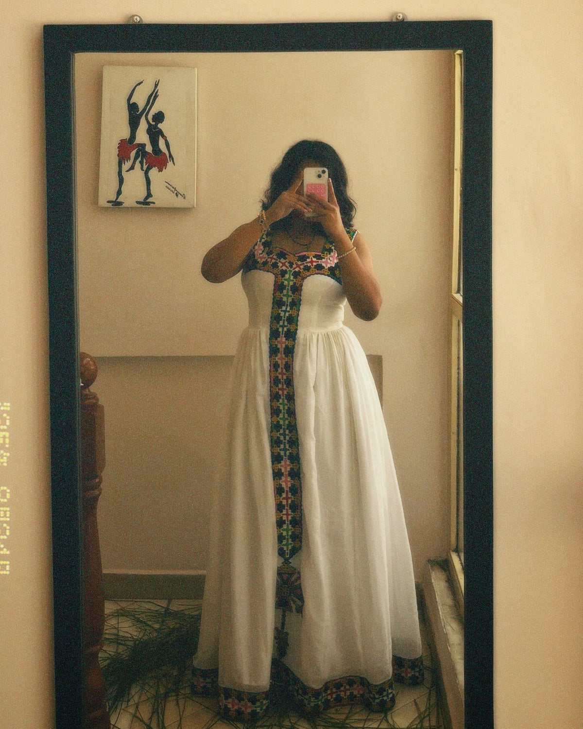 WENGELAWIT WHITE ETHIOPIAN TRADITIONAL DRESS | MULTICOLOR EMBROIDERY HABESHA KEMIS | STYLISH HABESHA DRESS