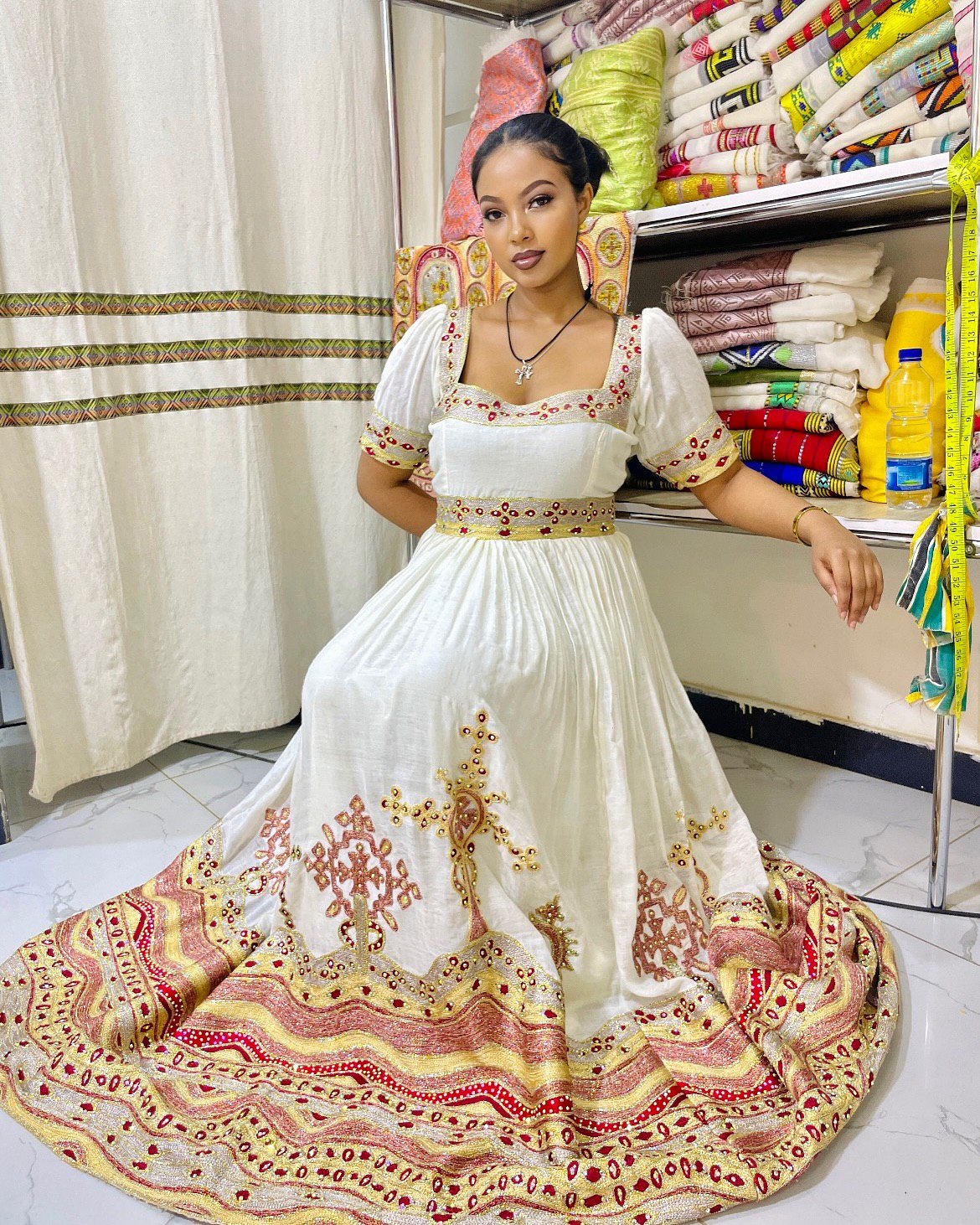 FILO CROSS PATTERN HABESHA DRESS | ETHIOPIAN TRADITIONAL CLOTHING | HABESHA KEMIS FOR EVENT