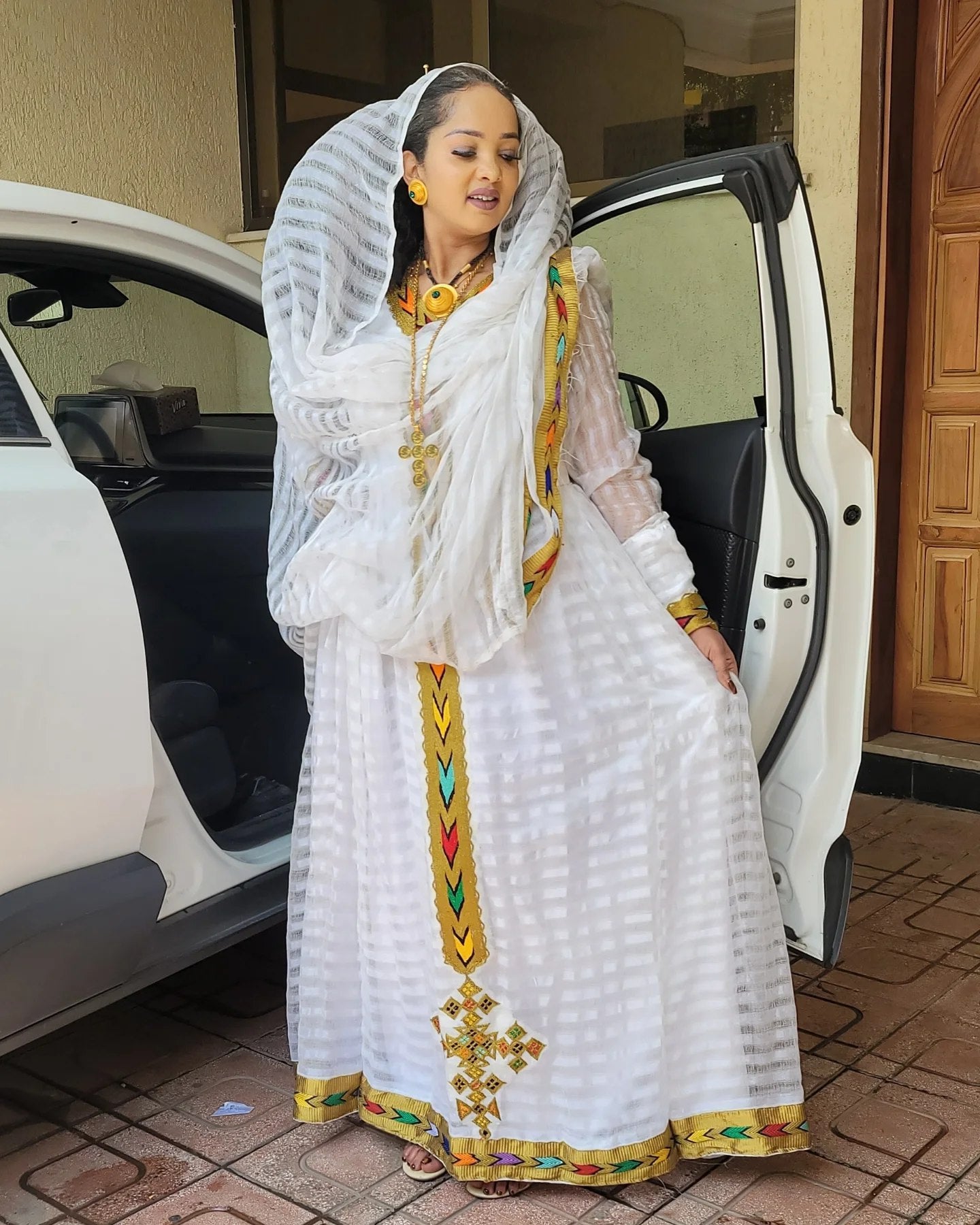 SEGEN MULTICOLOR EMBROIDERY HABESHA DRESS | ETHIOPIAN DRESS | TRADITIONAL HABESHA KEMIS