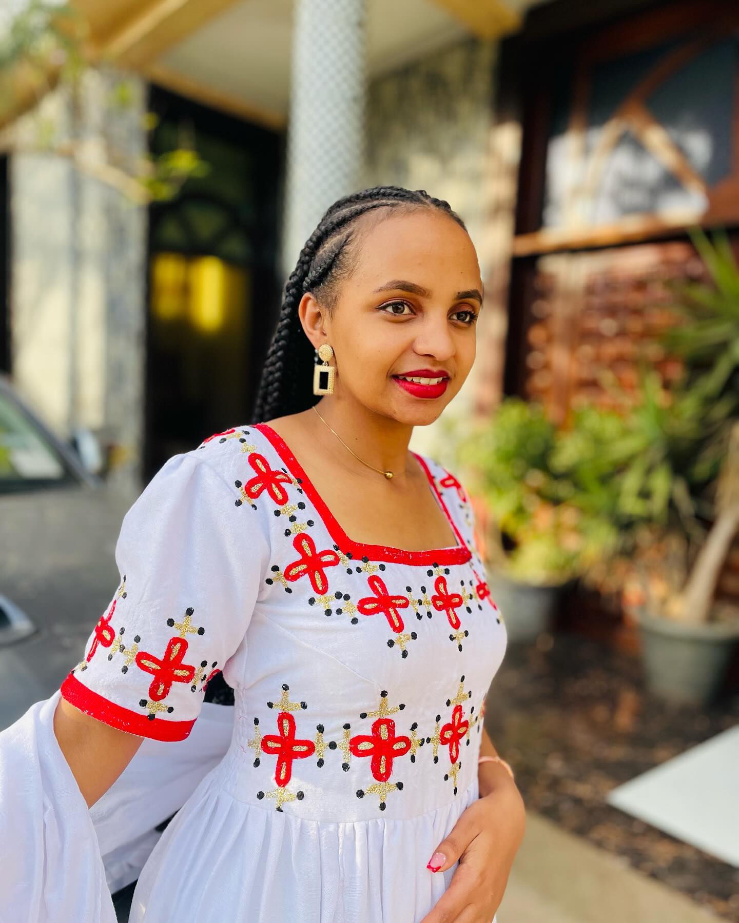 SOLINA RED AND GOLDEN EMBROIDERY HABESHA KEMIS | SHORT SLEEVE ETHIOPIAN DRESS | TIMELESS HABESHA DRESS