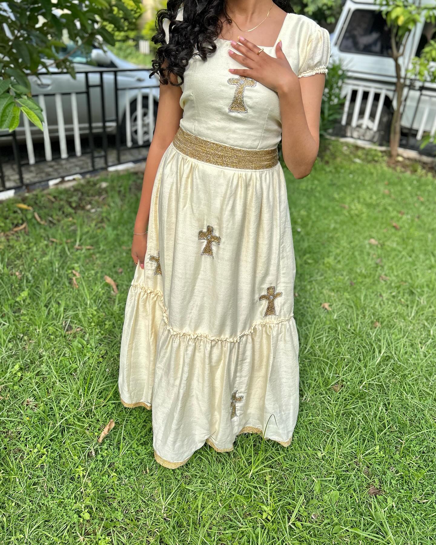 LIZA SHORT SLEEVE HABESHA DRESS | CLASSIC HABESHA KEMIS | MINIMALIST ETHIOPIAN CLOTHING