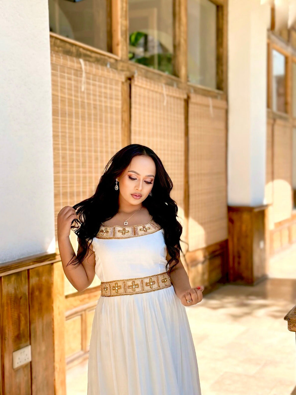LIYAT SLEEVELESS HABESHA KEMIS WITH GOLDEN EMBROIDERY | HABESHA DRESS COLLECTION | ETHIOPIAN TRADITIONAL DRESS