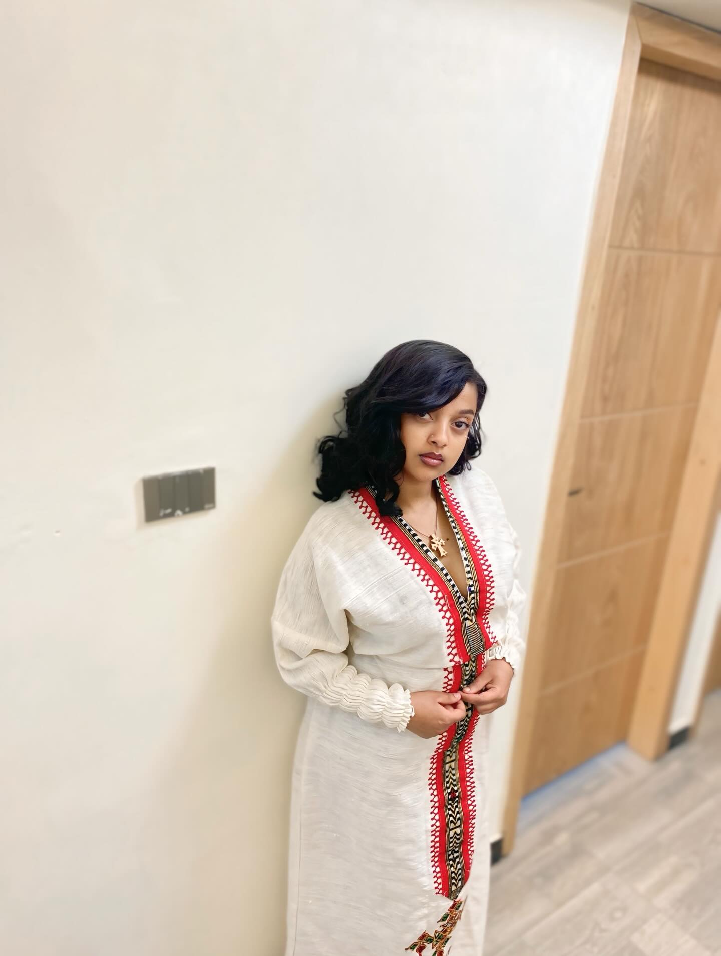KIDAN V-NECKLINE HABESHA KEMIS | RED EMBROIDERY HABESHA DRESS | TRADITIONAL ETHIOPIAN DRESS