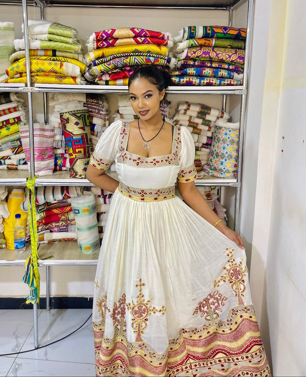 FILO CROSS PATTERN HABESHA DRESS | ETHIOPIAN TRADITIONAL CLOTHING | HABESHA KEMIS FOR EVENT