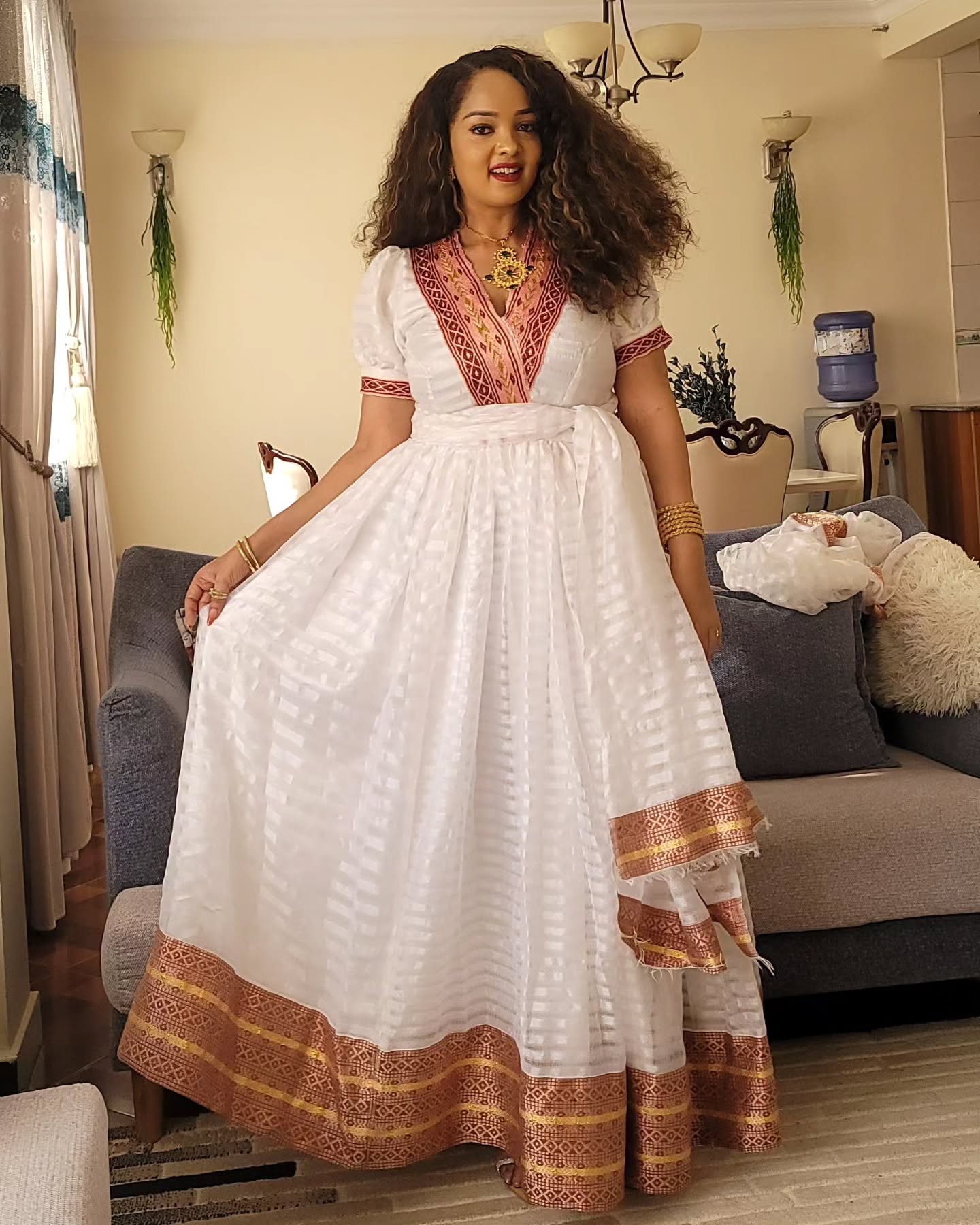 NANI VIBRANT HABESHA KEMIS | TRADITIONAL ETHIOPIAN DRESS | HABESHA DRESS INSPIRED BY HABESHA CLOTH