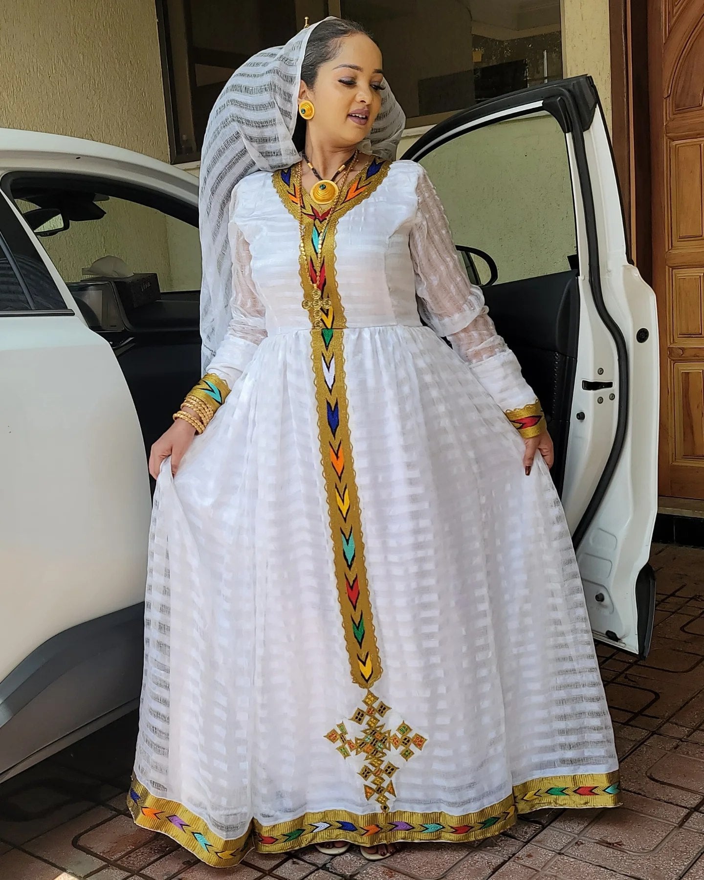 SEGEN MULTICOLOR EMBROIDERY HABESHA DRESS | ETHIOPIAN DRESS | TRADITIONAL HABESHA KEMIS