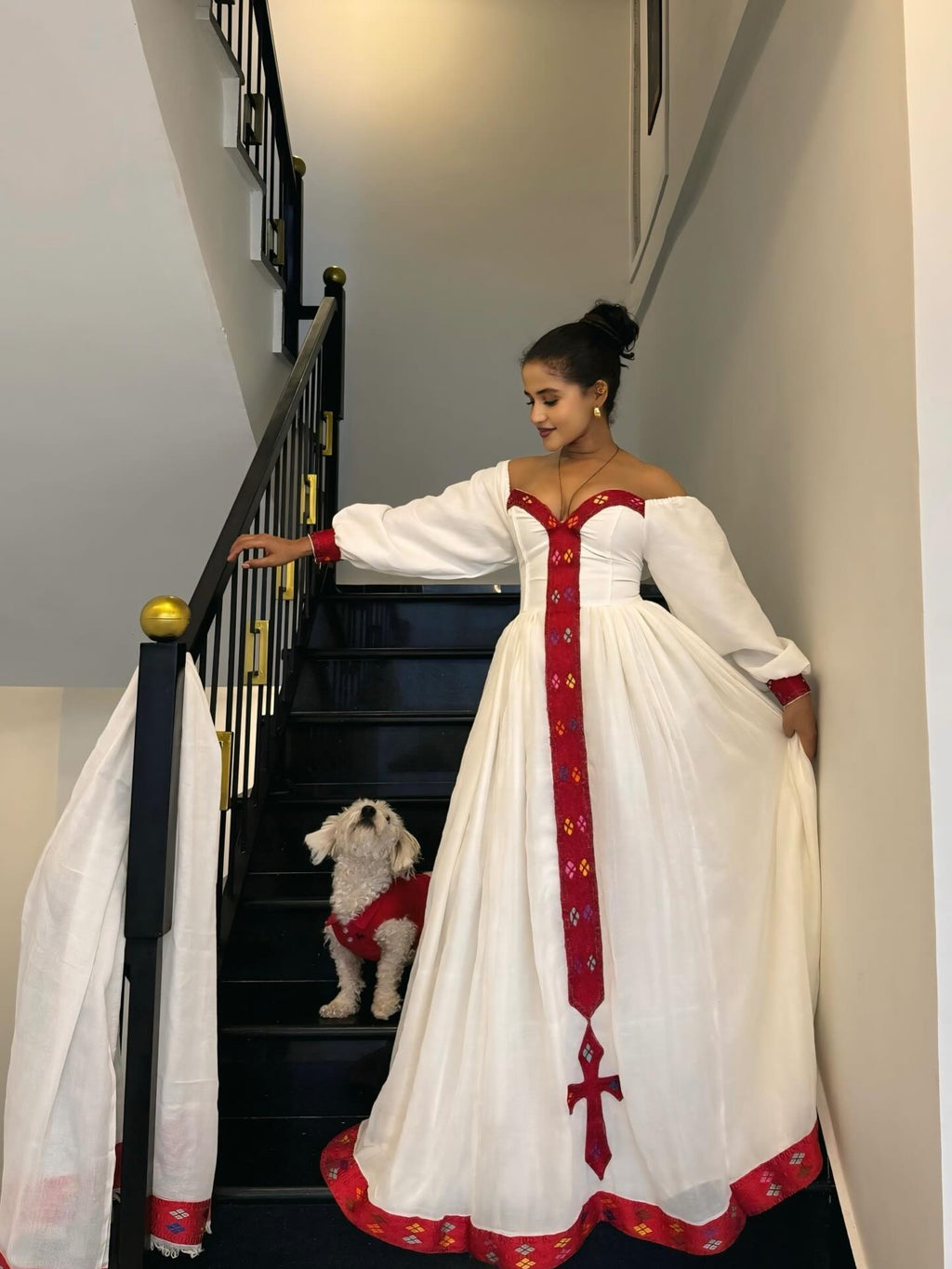 ZEBIDER OFF SHOULDER HABESHA DRESS | ETHIOPIAN DRESS COLLECTION | CROSS PATTERN HABESHA KEMIS