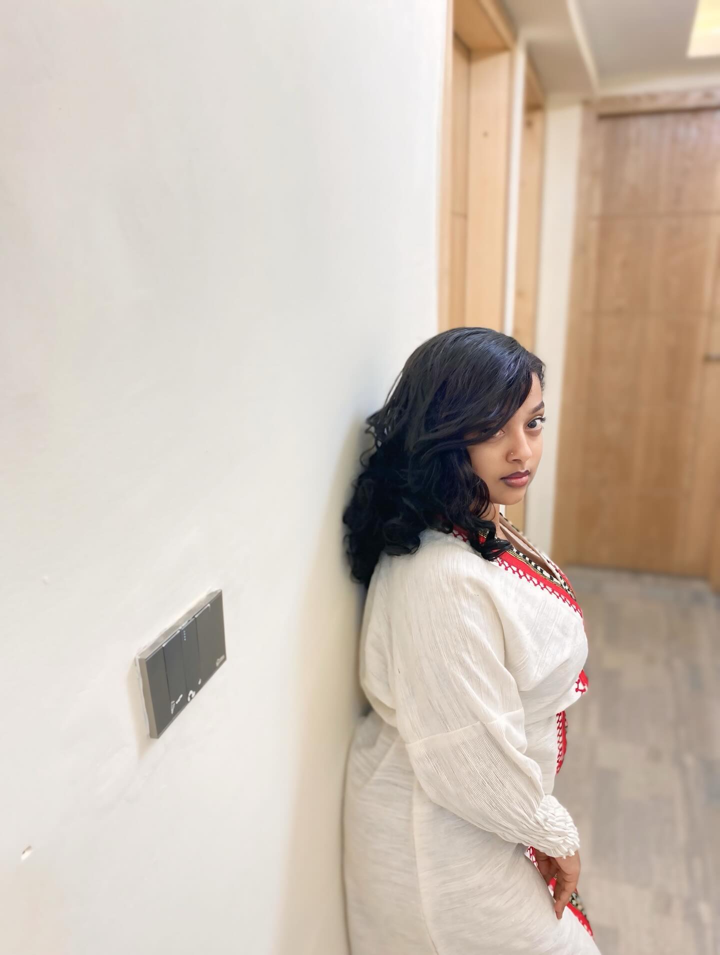 KIDAN V-NECKLINE HABESHA KEMIS | RED EMBROIDERY HABESHA DRESS | TRADITIONAL ETHIOPIAN DRESS