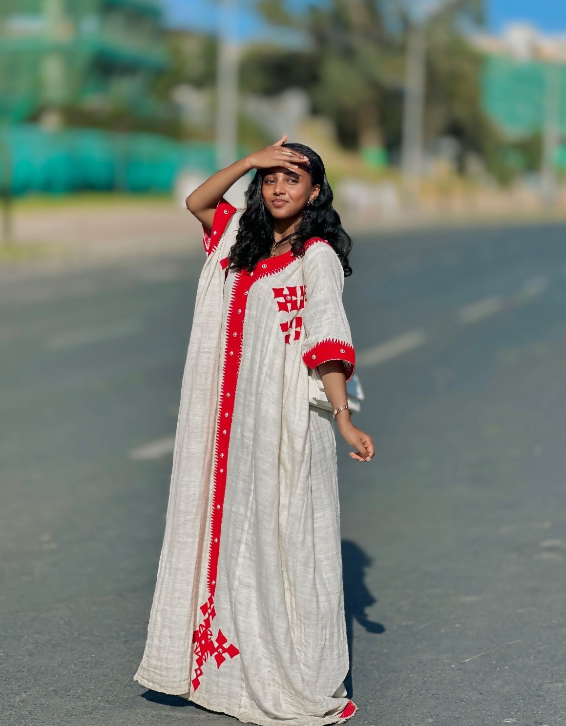 BEYENECH BEAUTIFUL ETHIOPIAN CLOTHING | RED EMBROIDERY HABESHA DRESS | HANDWOVEN HABESHA KEMIS