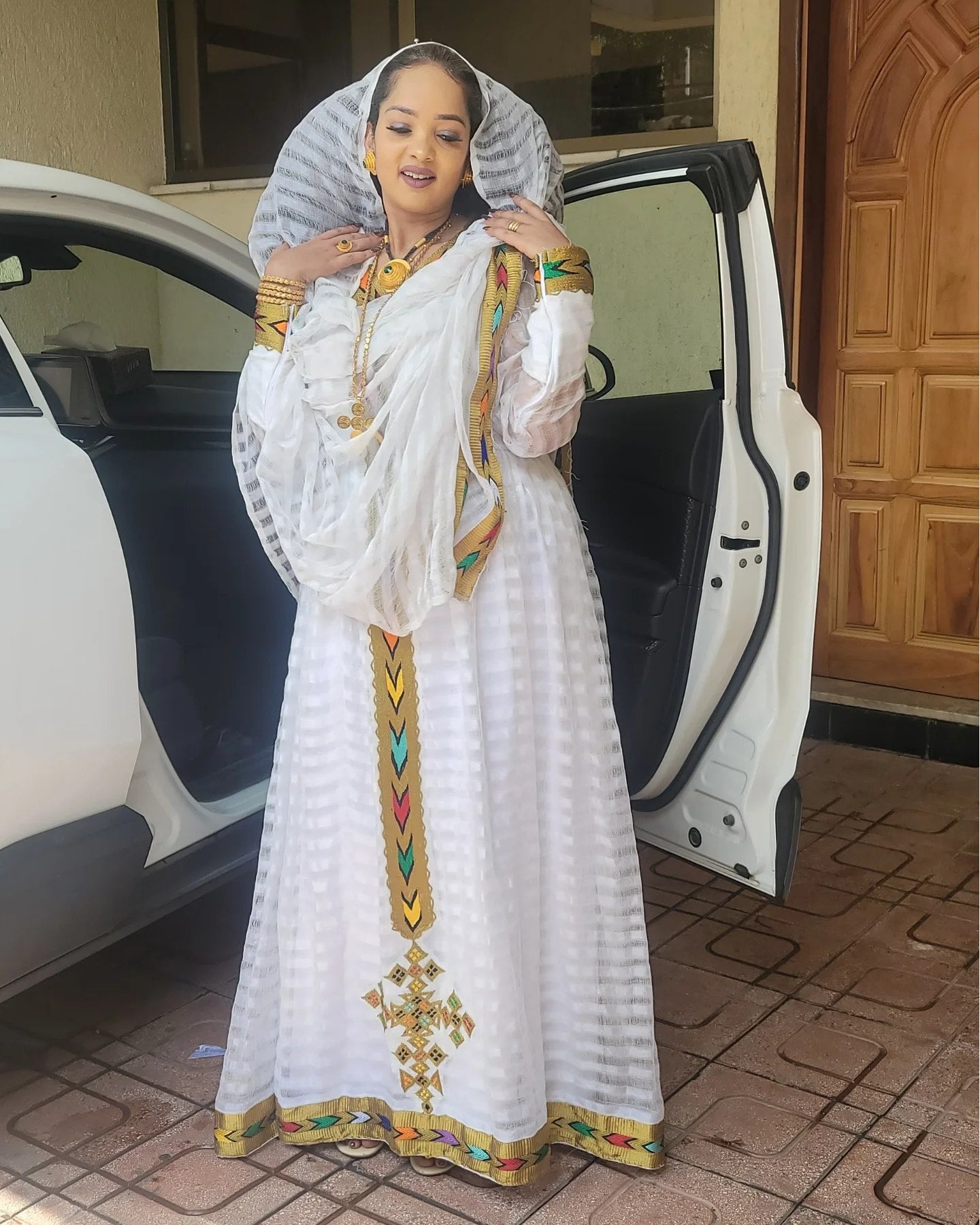SEGEN MULTICOLOR EMBROIDERY HABESHA DRESS | ETHIOPIAN DRESS | TRADITIONAL HABESHA KEMIS